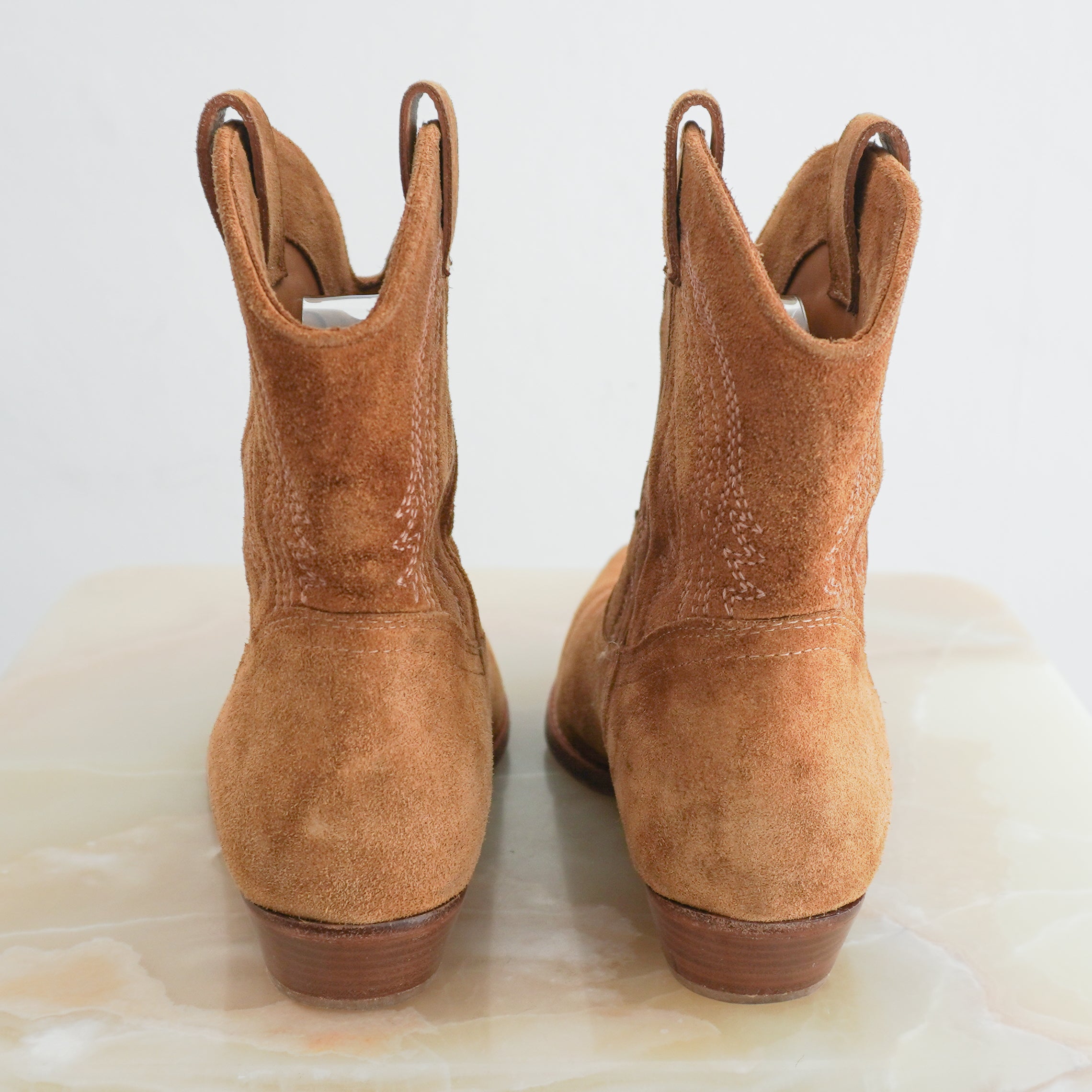BA&SH Colt Suede Cowboy Ankle Boots in Camel (RRP £375) | Authentic Preloved