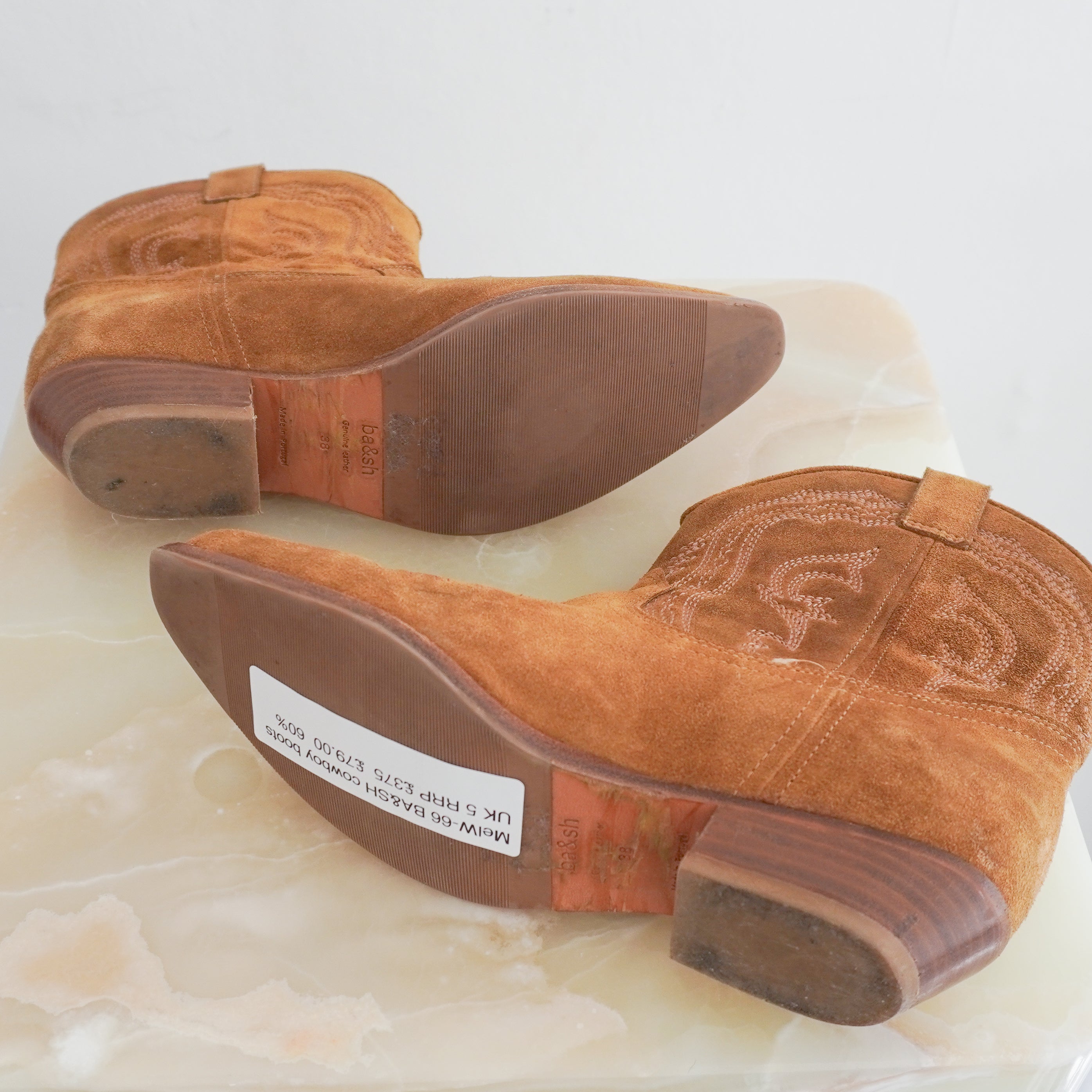BA&SH Colt Suede Cowboy Ankle Boots in Camel (RRP £375) | Authentic Preloved