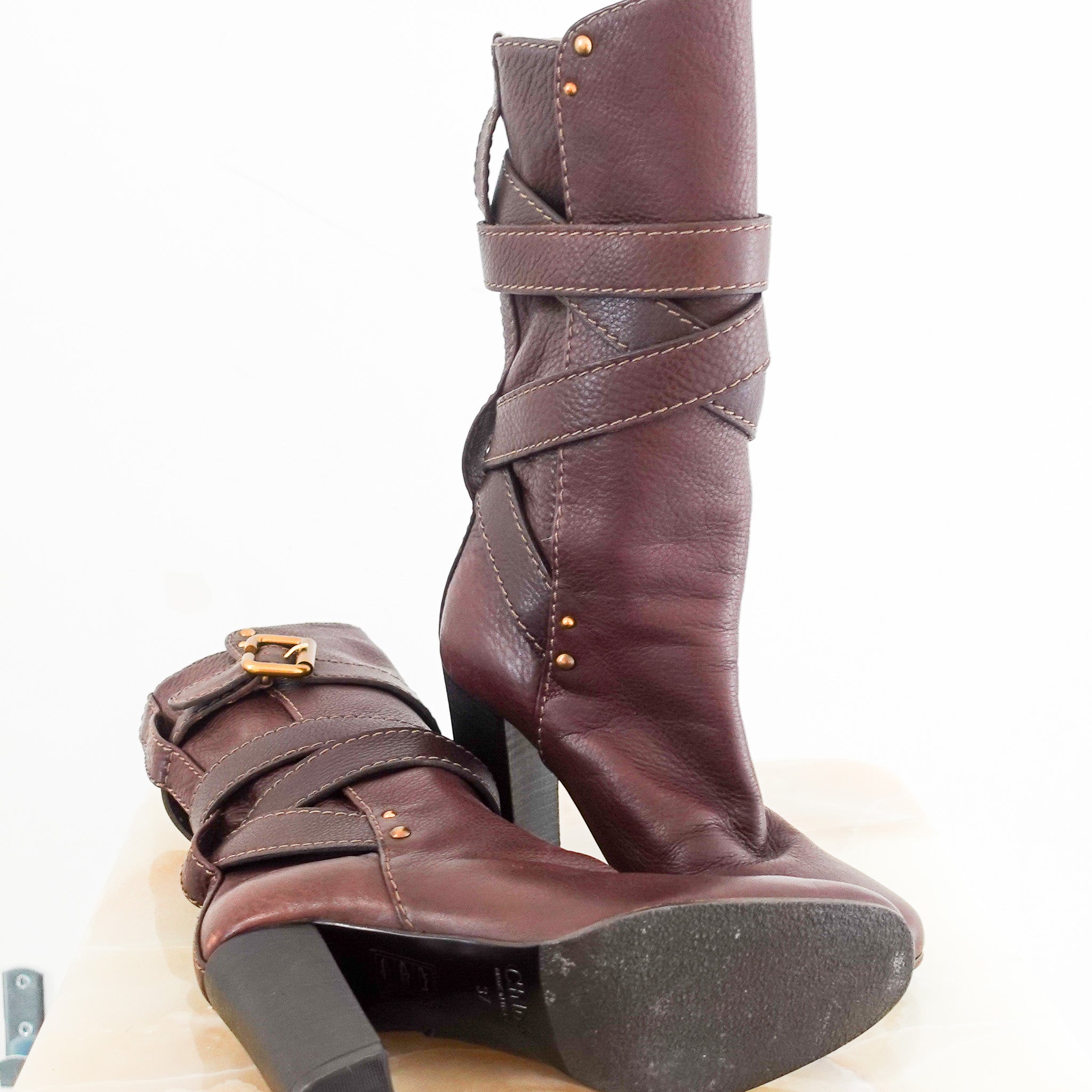 Burgundy strap boots RRP £425