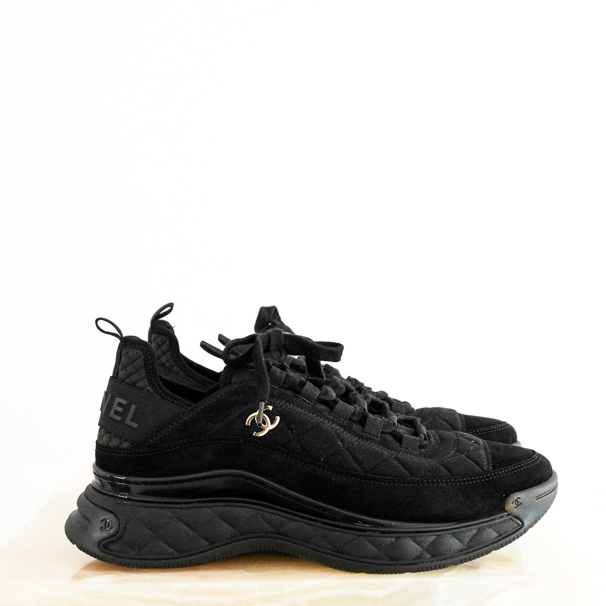 Chanel Suede Calfskin CC Trainers (RRP £1000) | Authentic Preloved