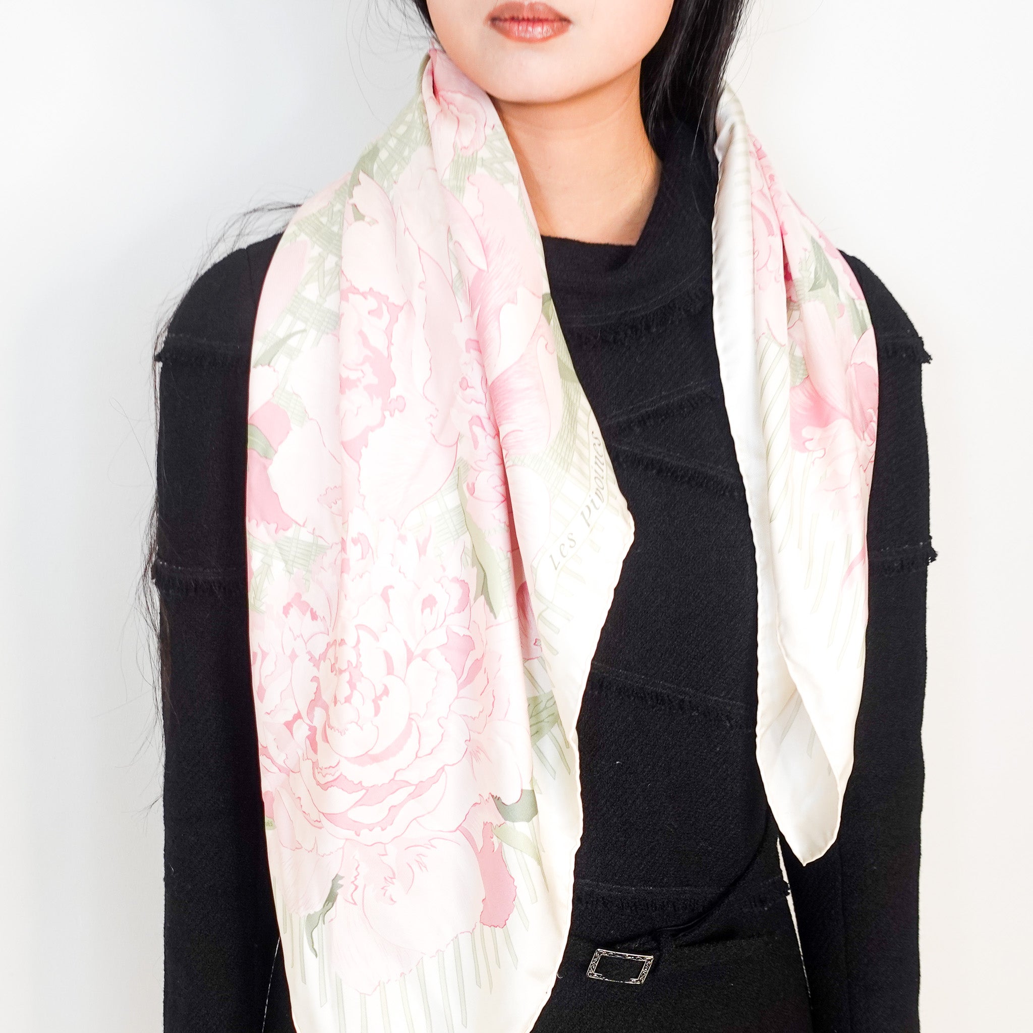 Limited edition silk 'les pivoines' scarf RRP £600