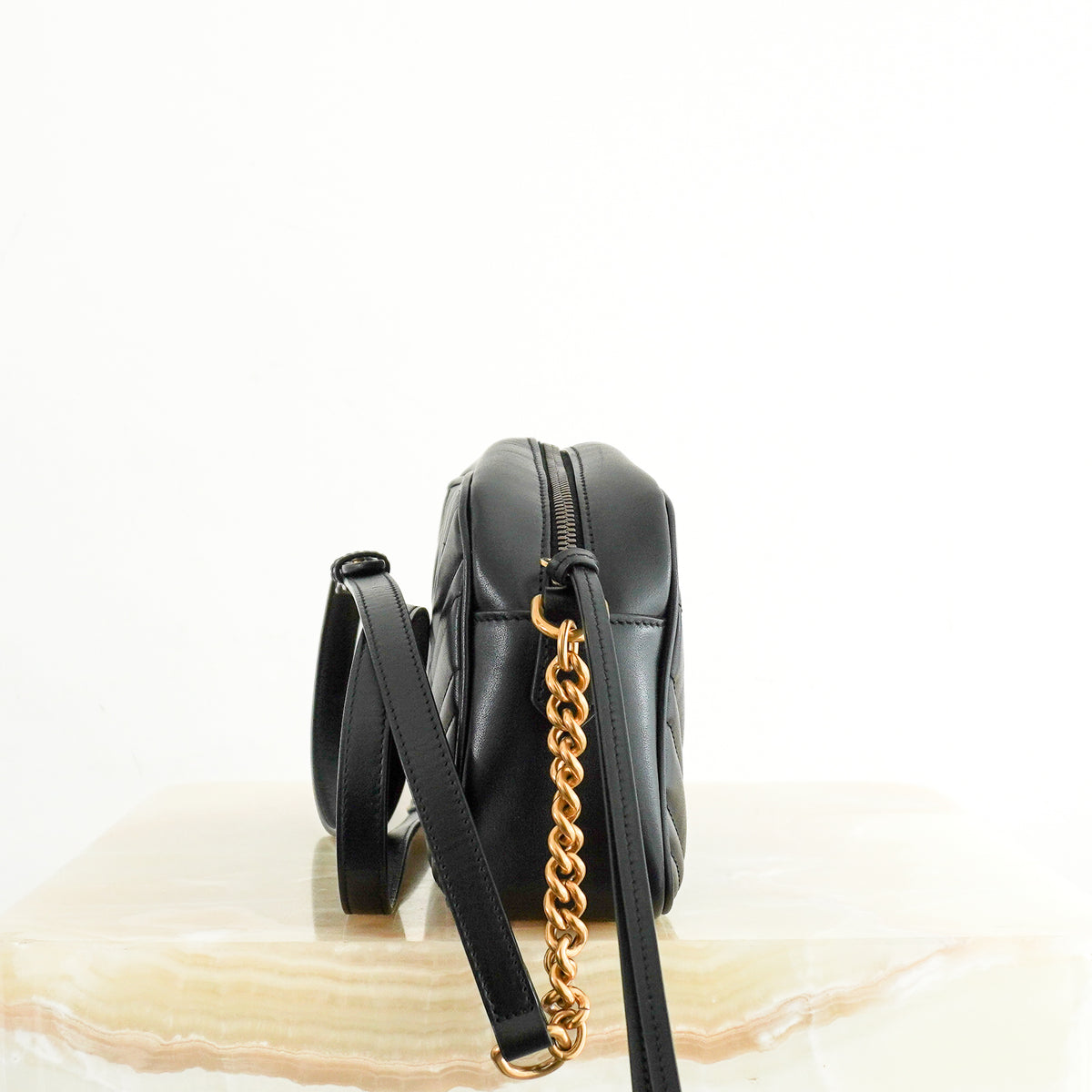 Gucci GG Marmont Matelassé Chevron Black Leather Shoulder Bag (RRP £1460) | Authentic Preloved
