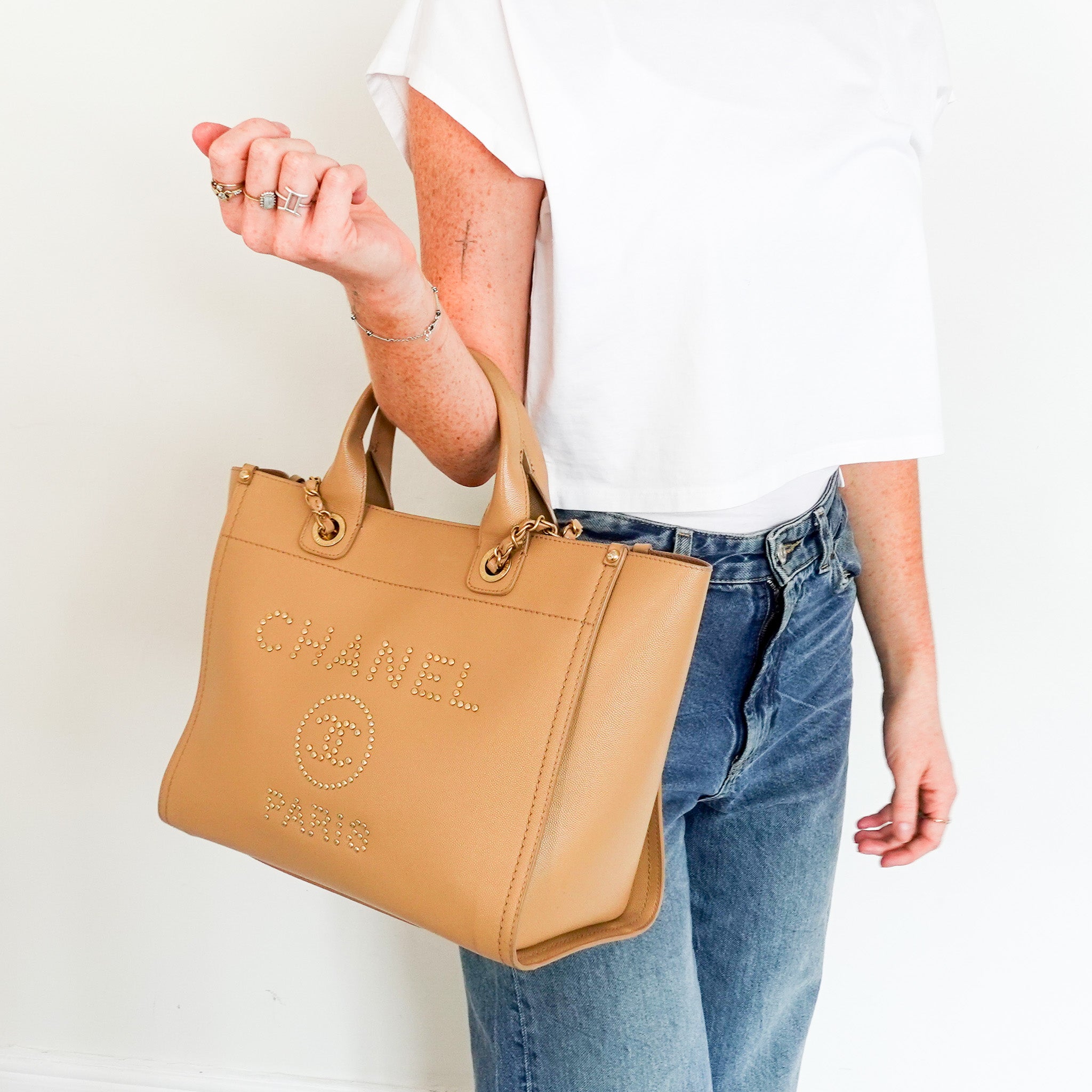 Chanel Beige Deauville Caviar Leather Tote Bag