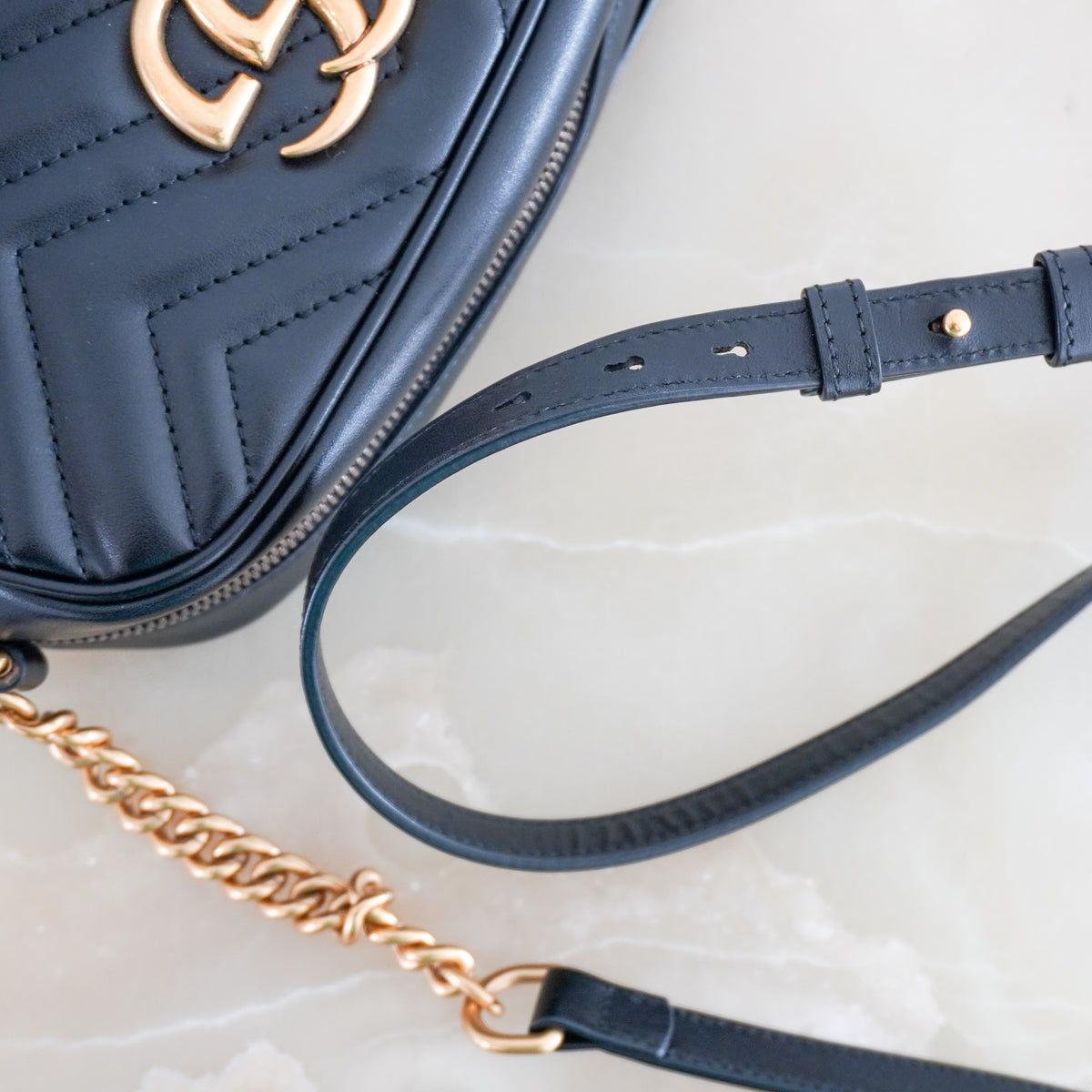 Gucci GG Marmont Matelassé Chevron Black Leather Shoulder Bag (RRP £1460) | Authentic Preloved