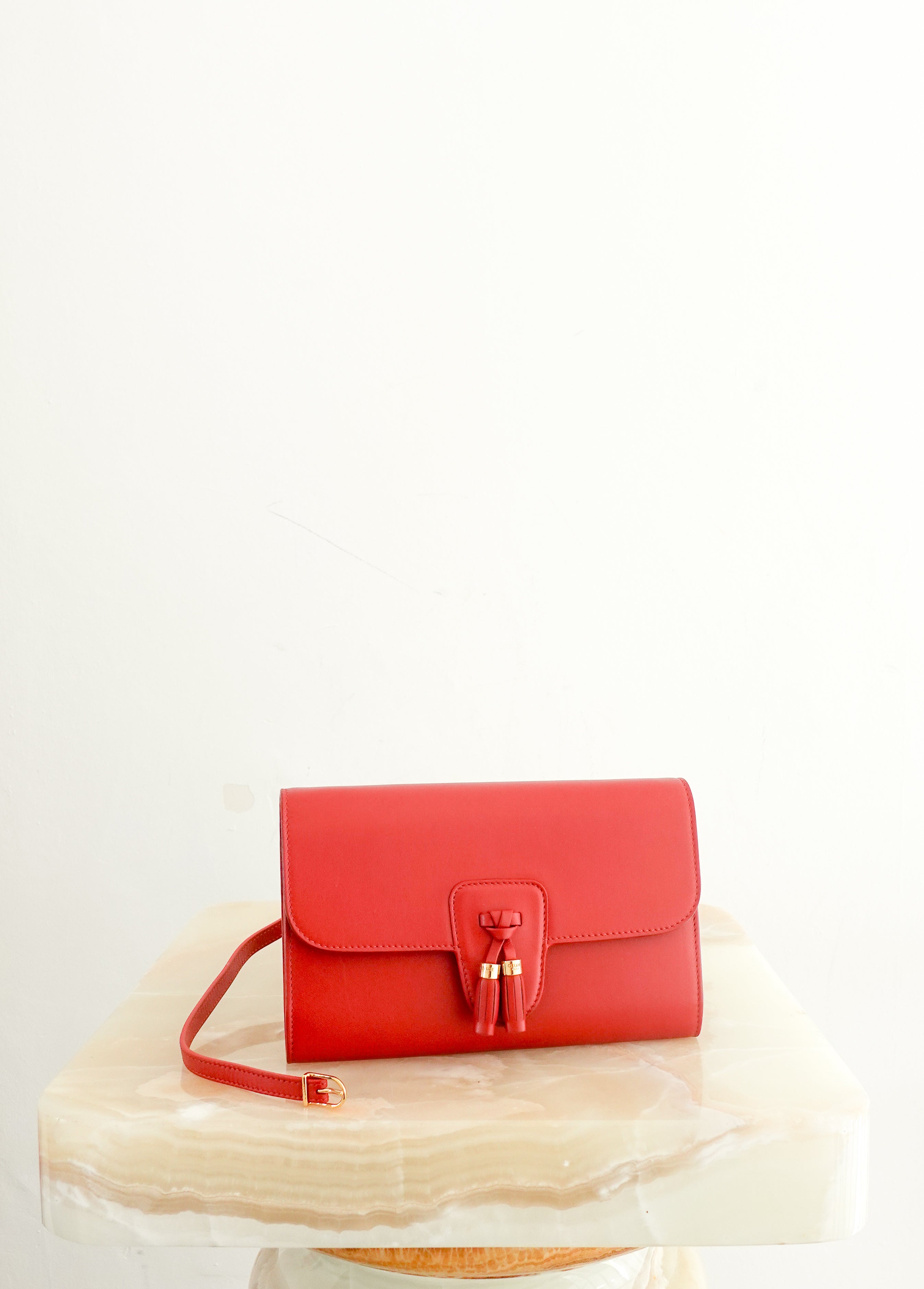 Red leather clutch RRP £620