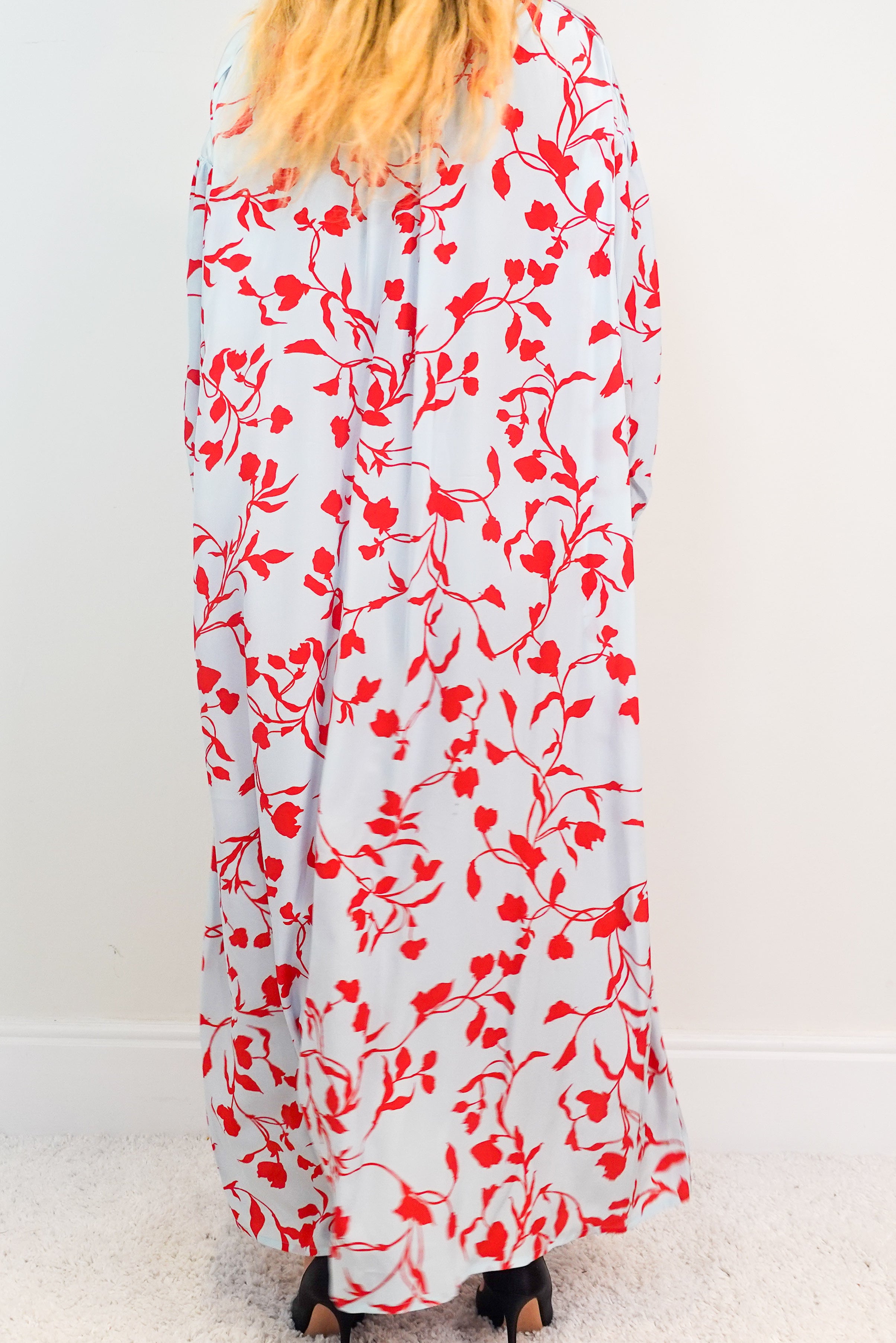 Silk Red and blue floral Dress RRP £450