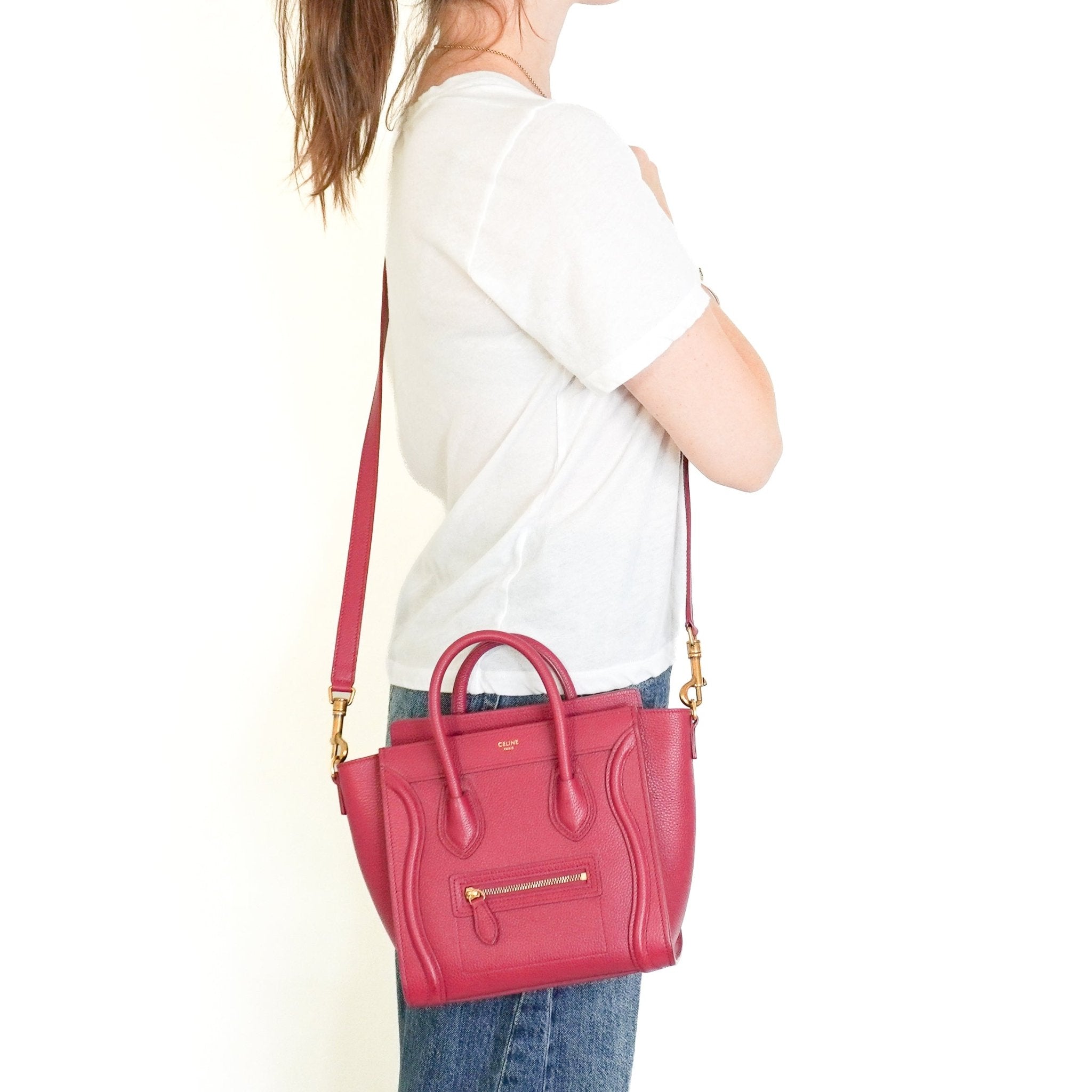 Celine Nano Luggage Bag in Raspberry Drummed Calfskin (RRP £1750) | Authentic Preloved - Reloved Again