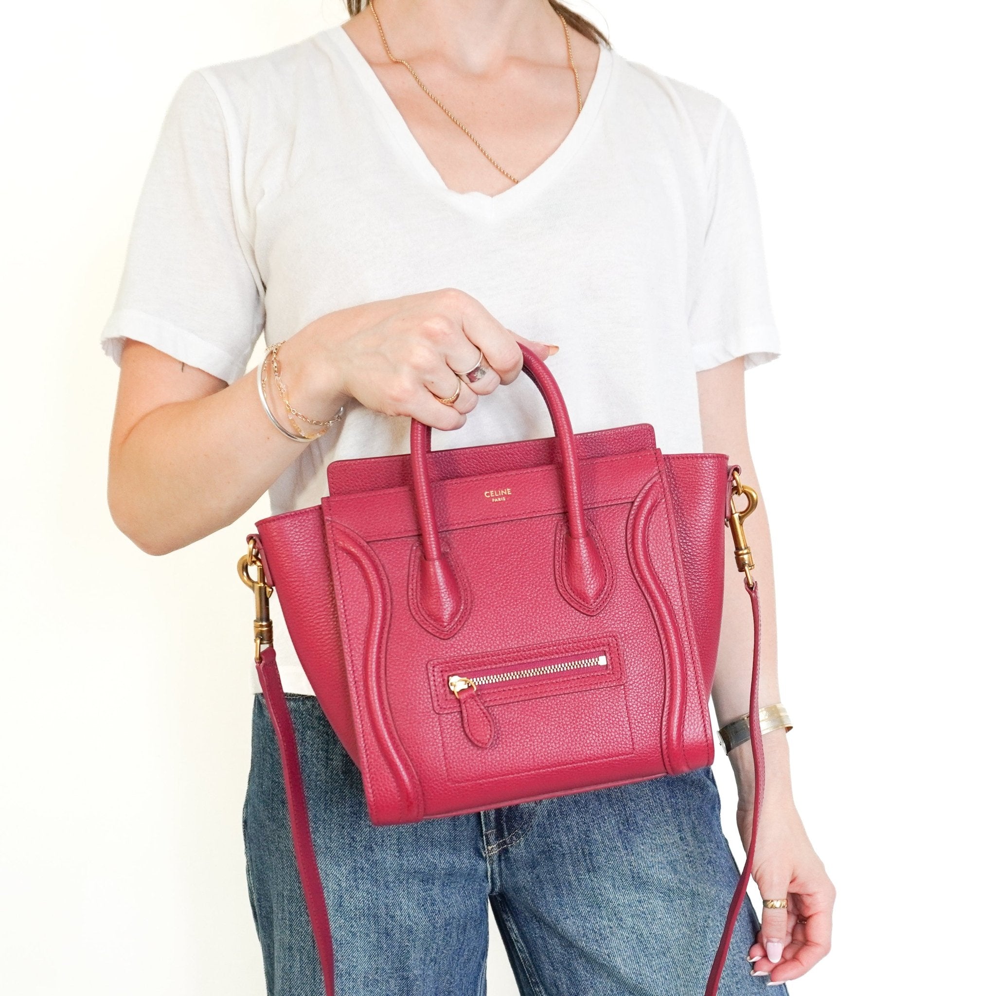 Celine Nano Luggage Bag in Raspberry Drummed Calfskin (RRP £1750) | Authentic Preloved - Reloved Again