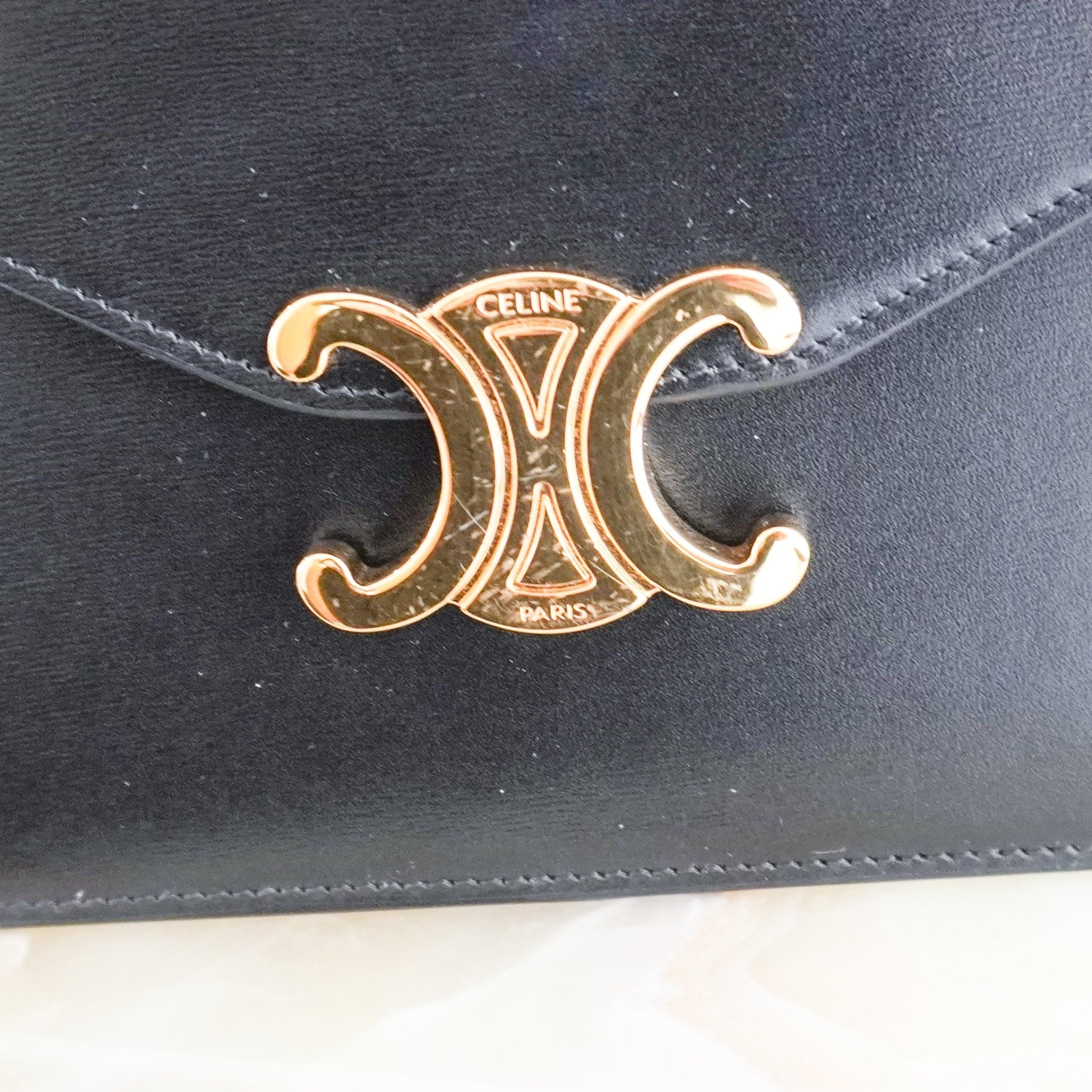 Celine Black Triomphe Chain Wallet (RRP 1500) | Authentic Preloved - Reloved Again