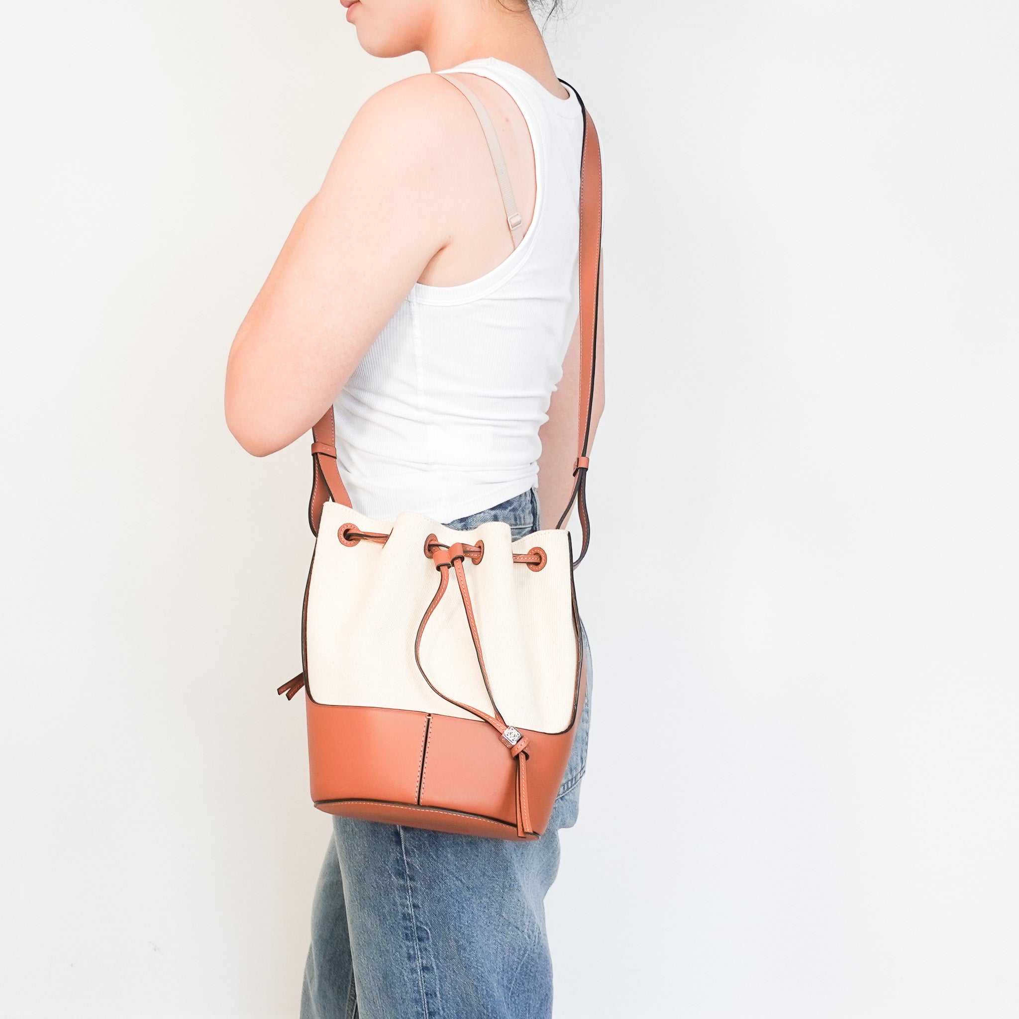 New LOEWE Small Balloon Leather & Canvas Bucket Bag RRP £1.7K | Authentic Preloved - Reloved Again