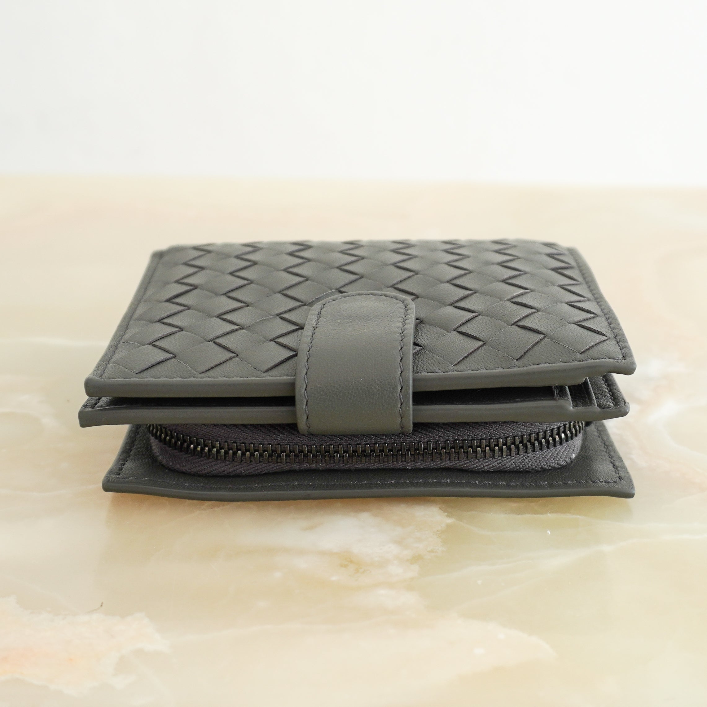 Bottega Veneta Grey Intrecciato Leather French Wallet (RRP £530) | Authentic Preloved