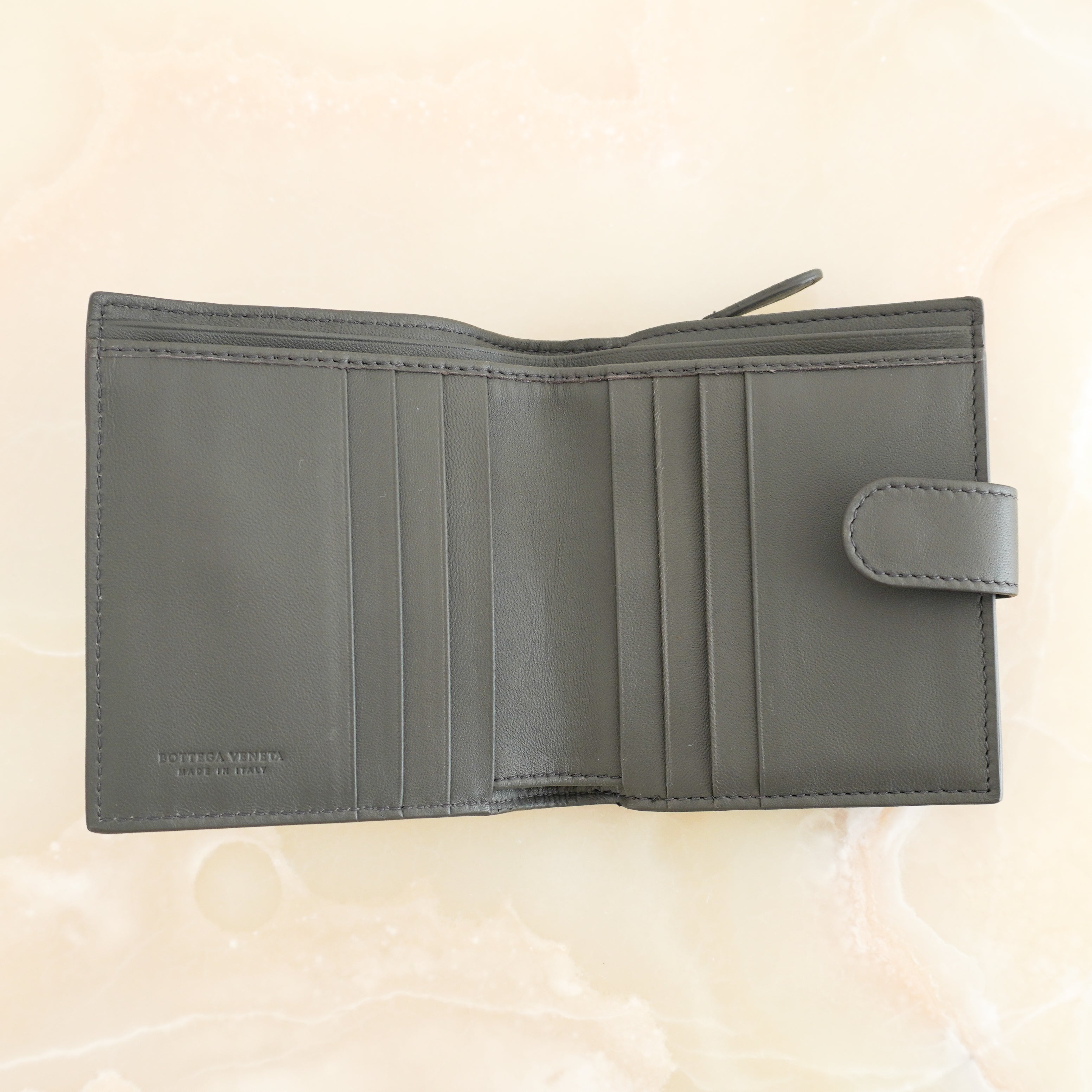 Bottega Veneta Grey Intrecciato Leather French Wallet (RRP £530) | Authentic Preloved