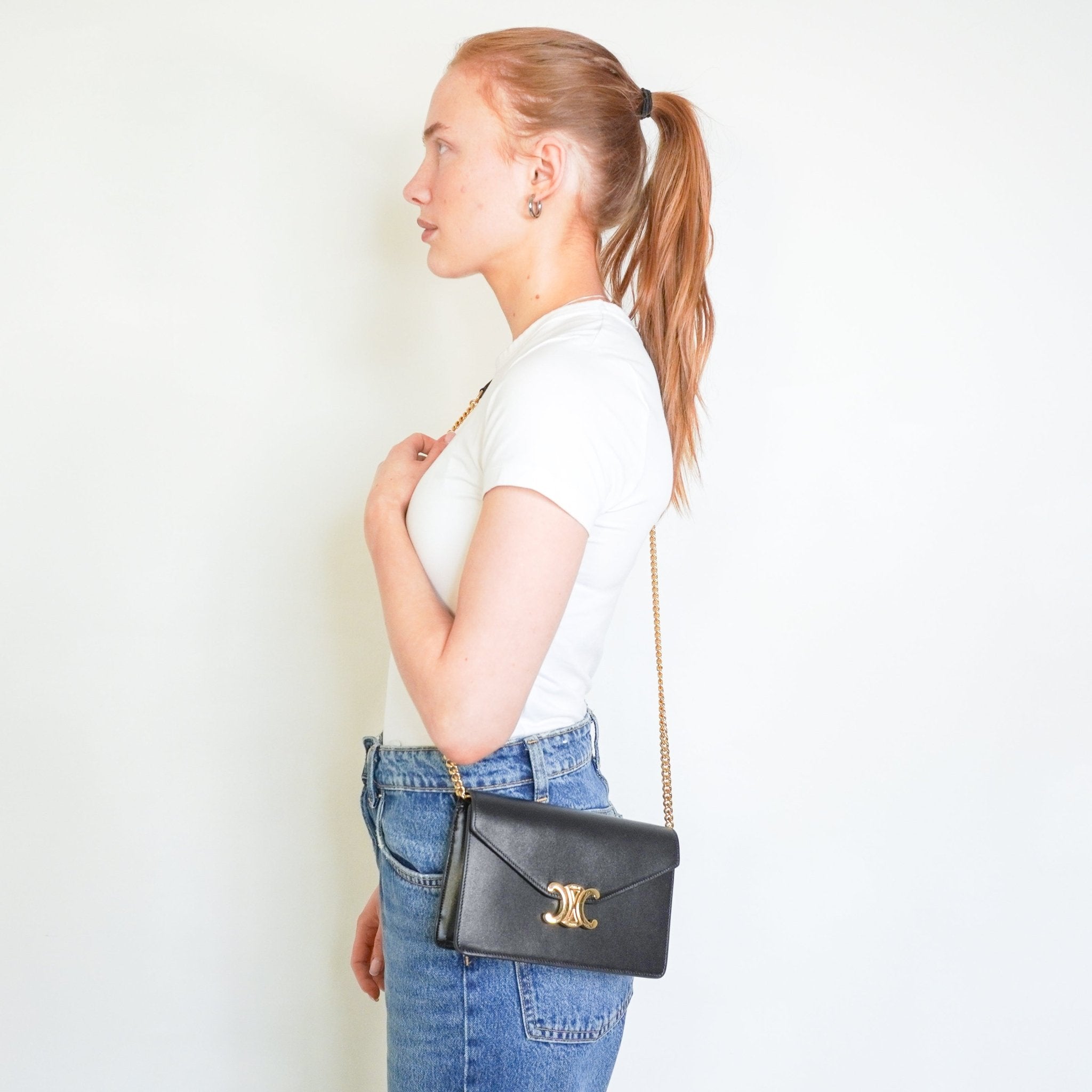 Celine Black Triomphe Chain Wallet (RRP 1500) | Authentic Preloved - Reloved Again