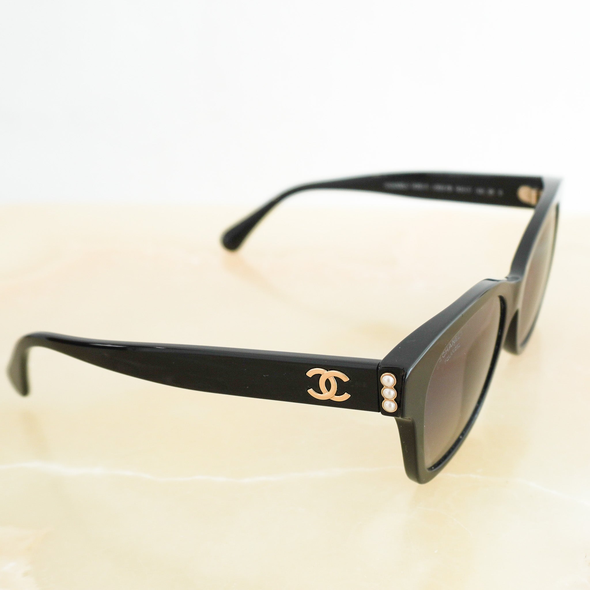 Chanel Pearl-Embellished Square Sunglasses in Black (RRP £385) | Authentic Preloved FINAL SALE