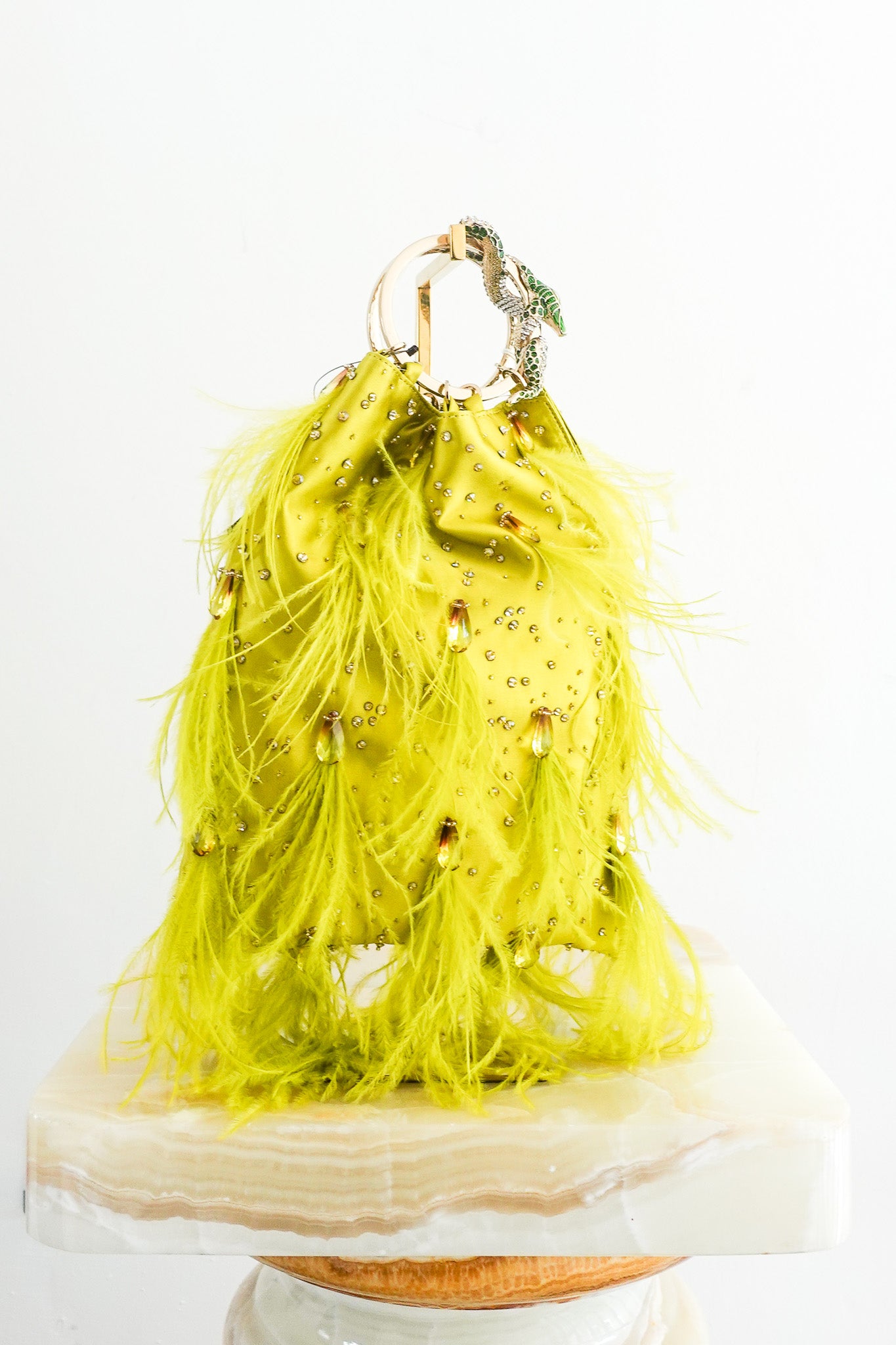 NEW Green glam feathered embellished clutch RRP £3600