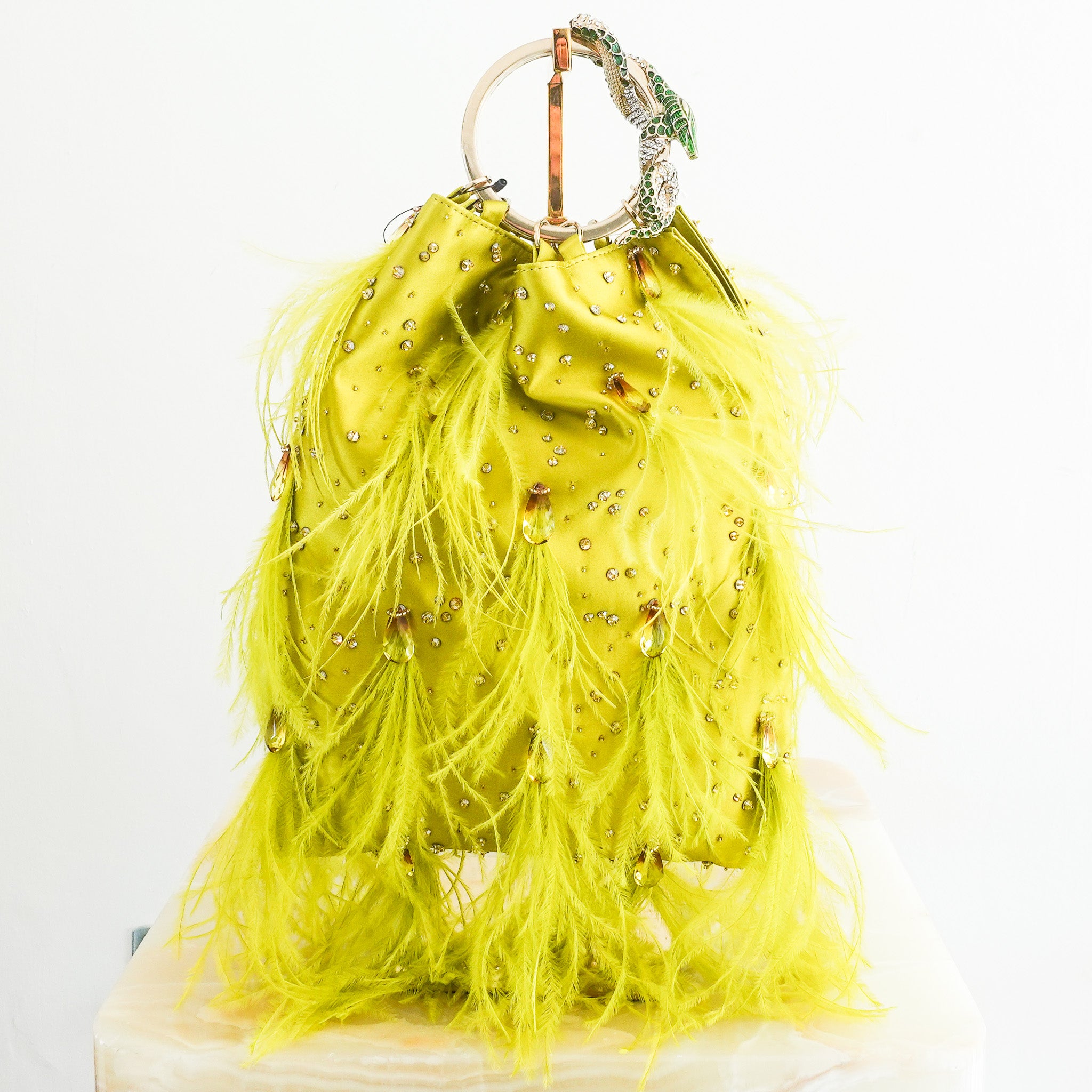 NEW Green glam feathered embellished clutch RRP £3600