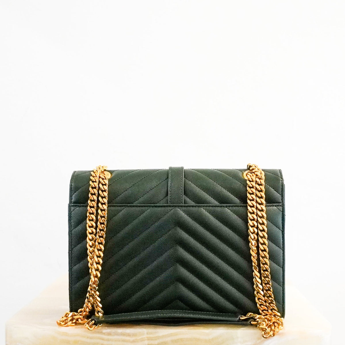 YSL Medium Green Chevron Quilted Leather Envelope Bag (RRP £2235) | Authentic Preloved - Reloved Again