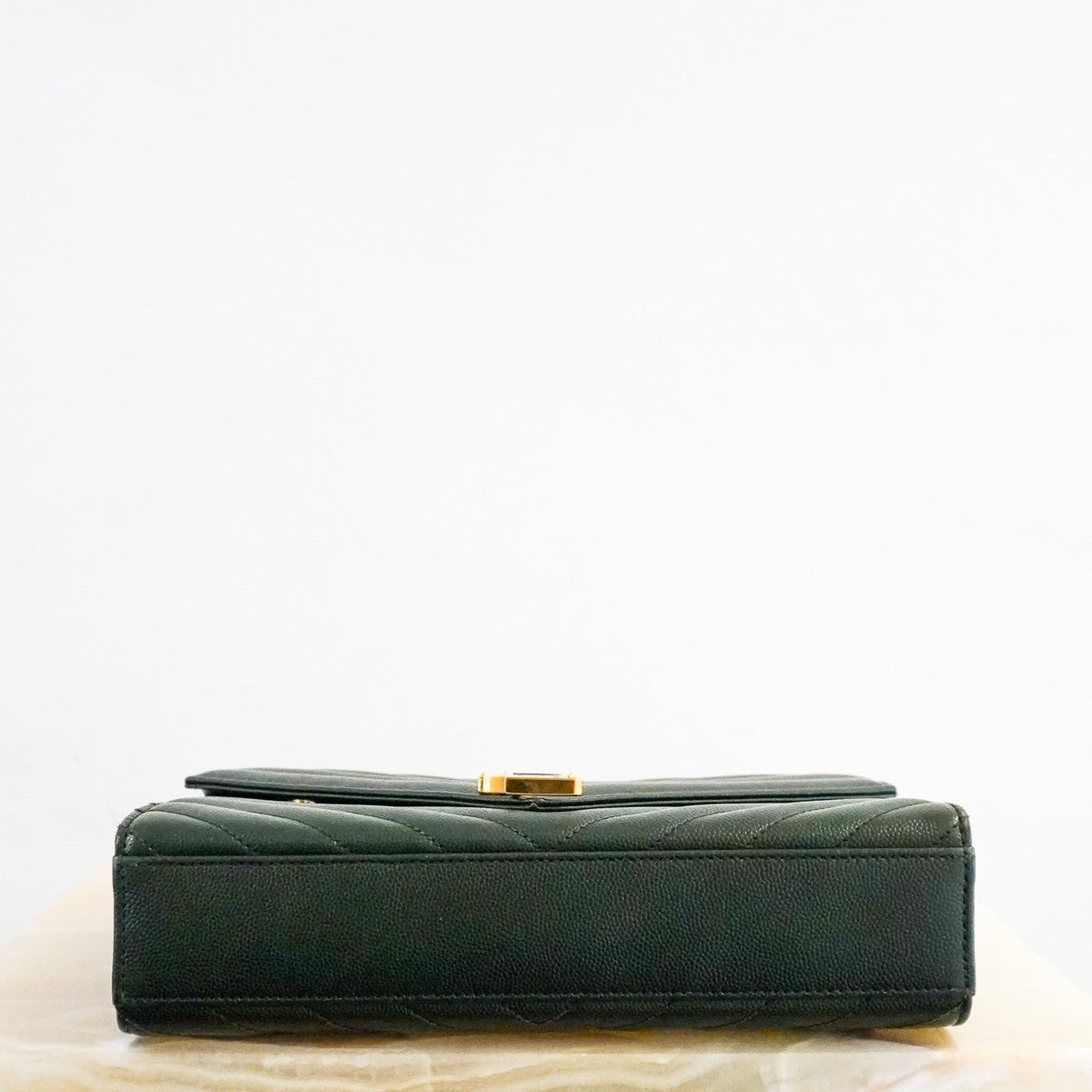 YSL Medium Green Chevron Quilted Leather Envelope Bag (RRP £2235) | Authentic Preloved - Reloved Again