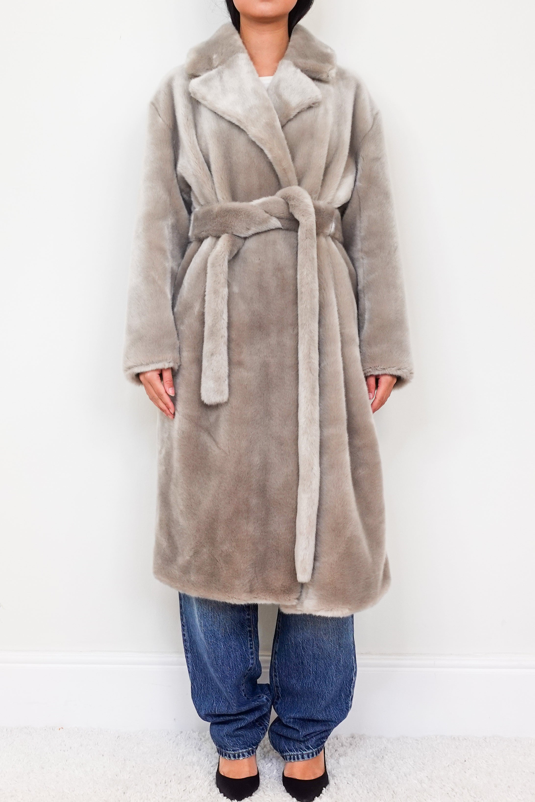 Grey faux fur coat RRP £695