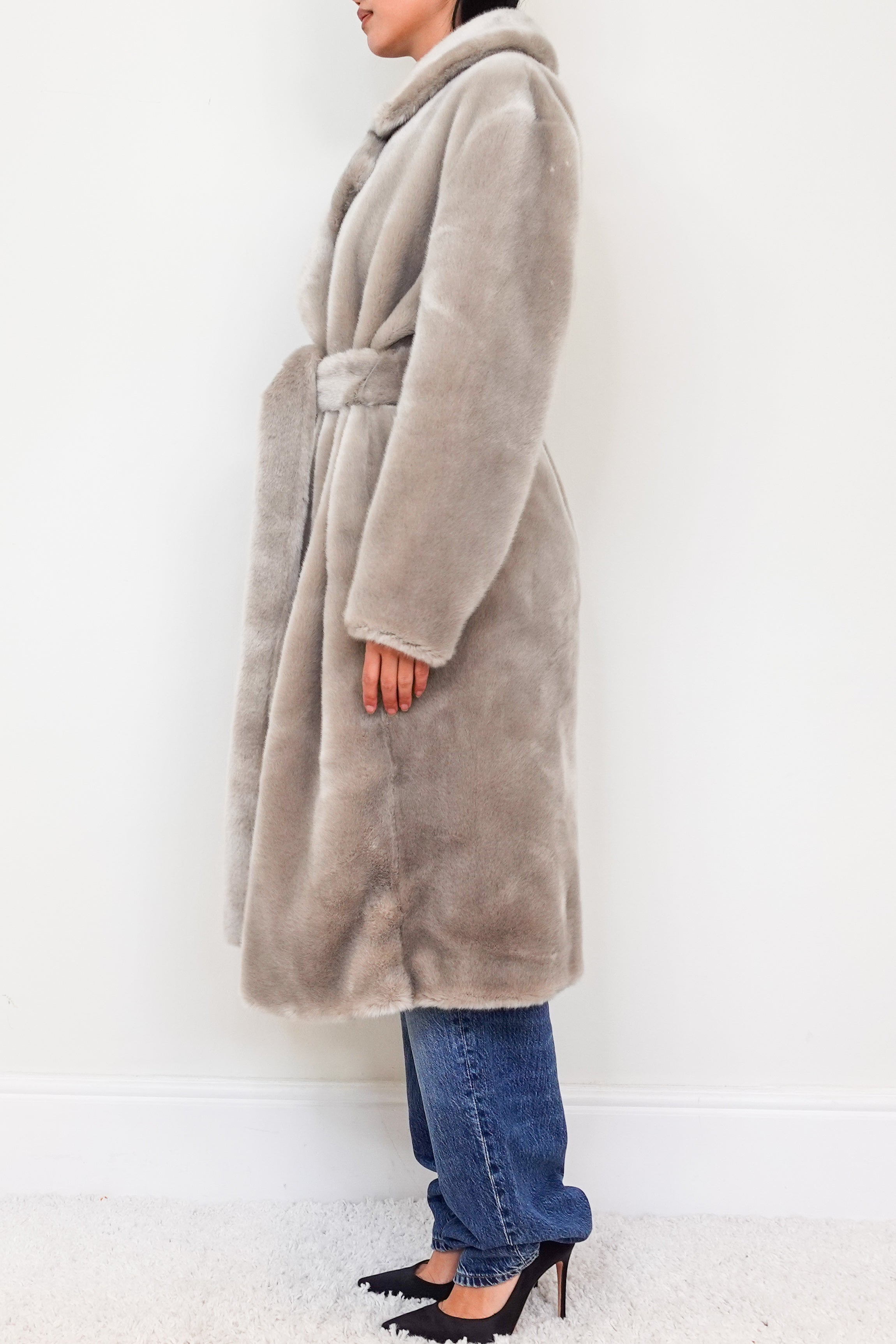 Grey faux fur coat RRP £695