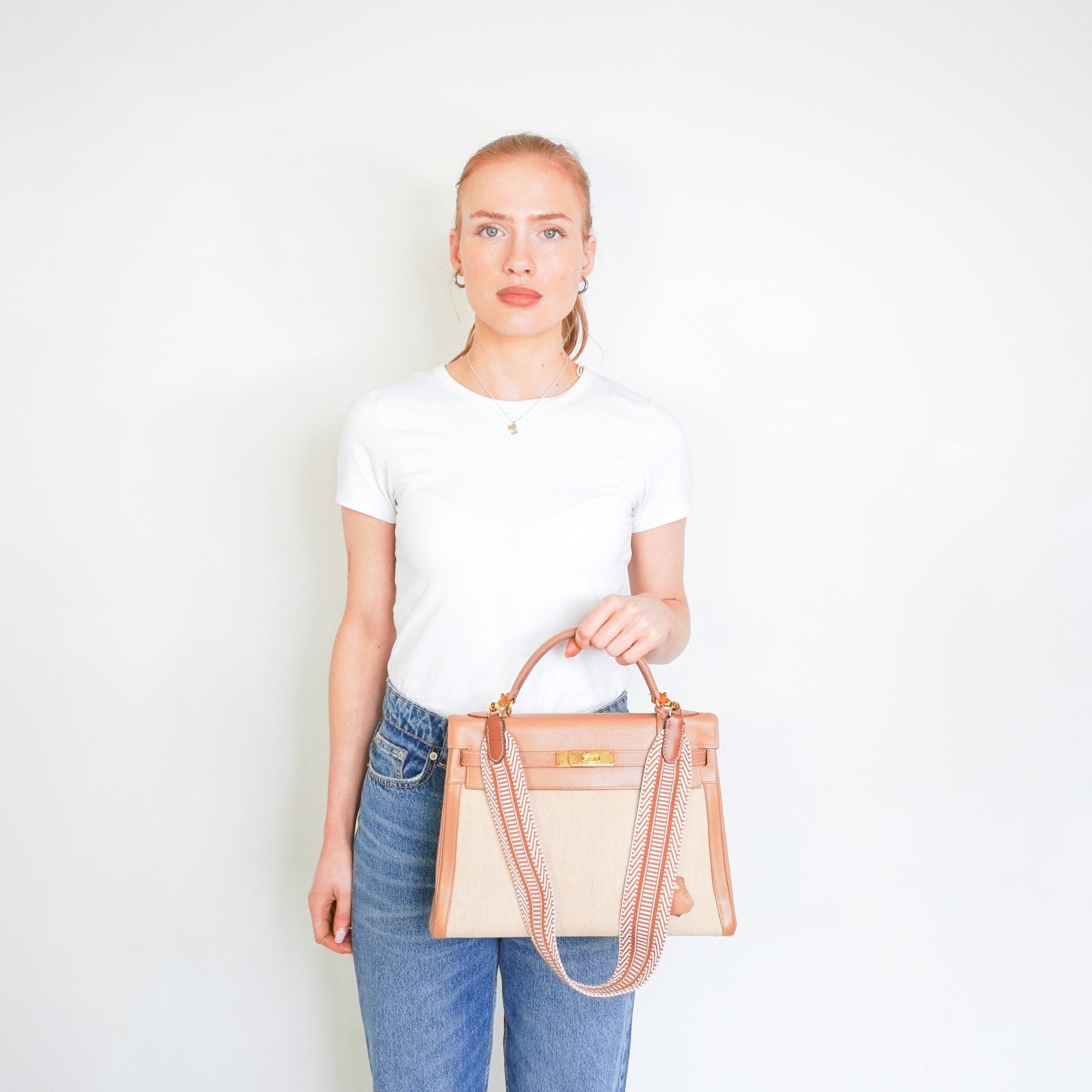 Hermès Kelly 32 Natural Courchevel and Toile with Gold Hardware | Authentic Preloved - Reloved Again