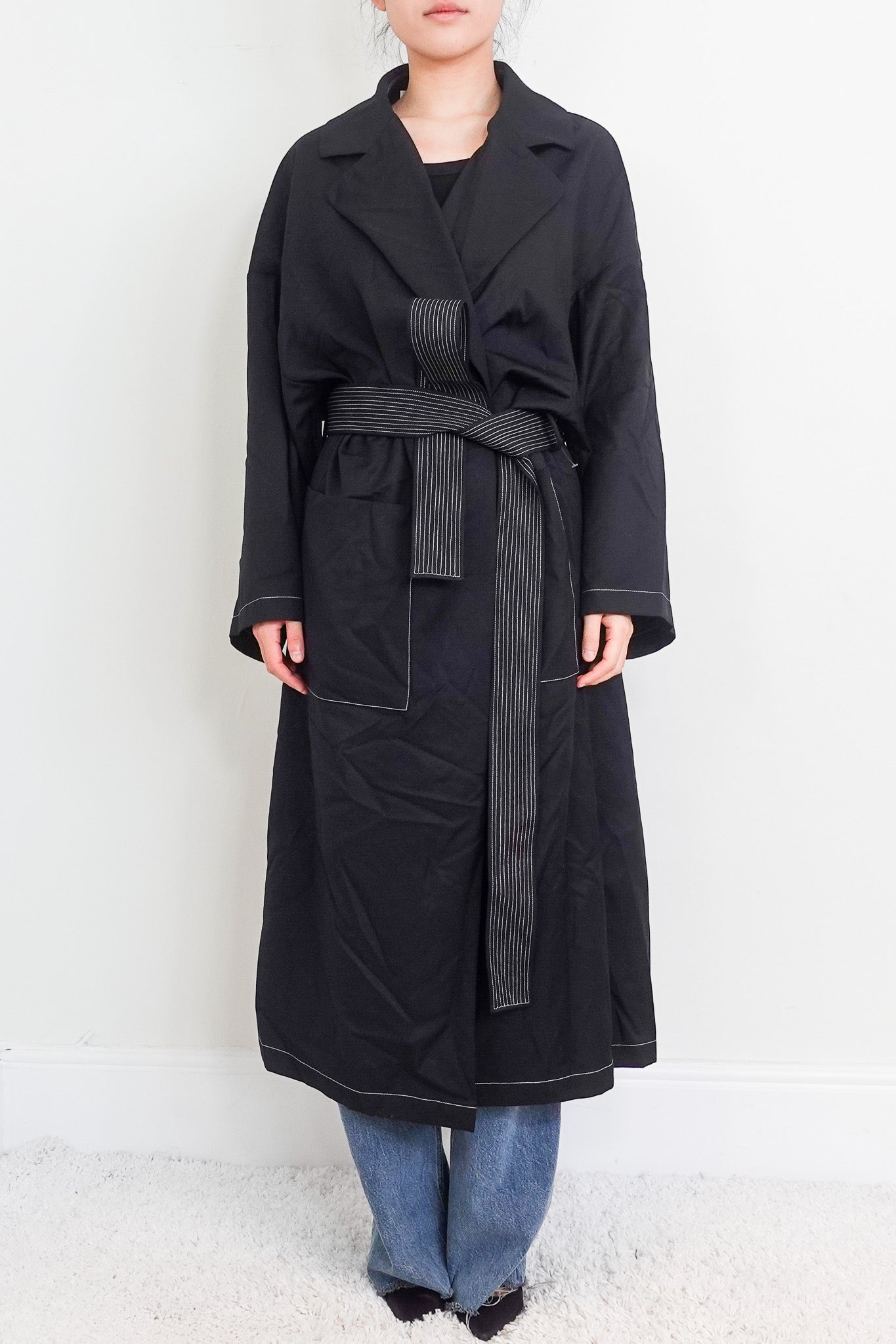 Black duster coat RRP £600