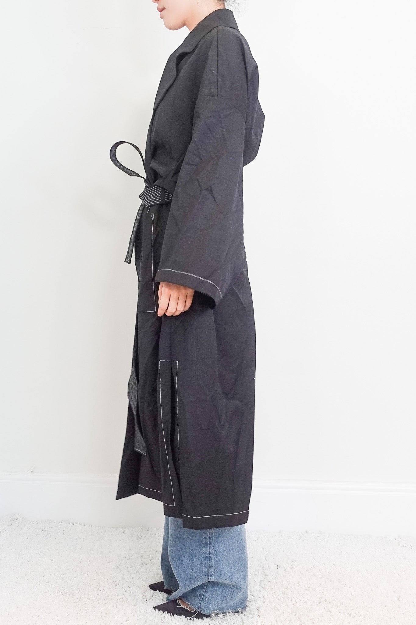 Black duster coat RRP £600