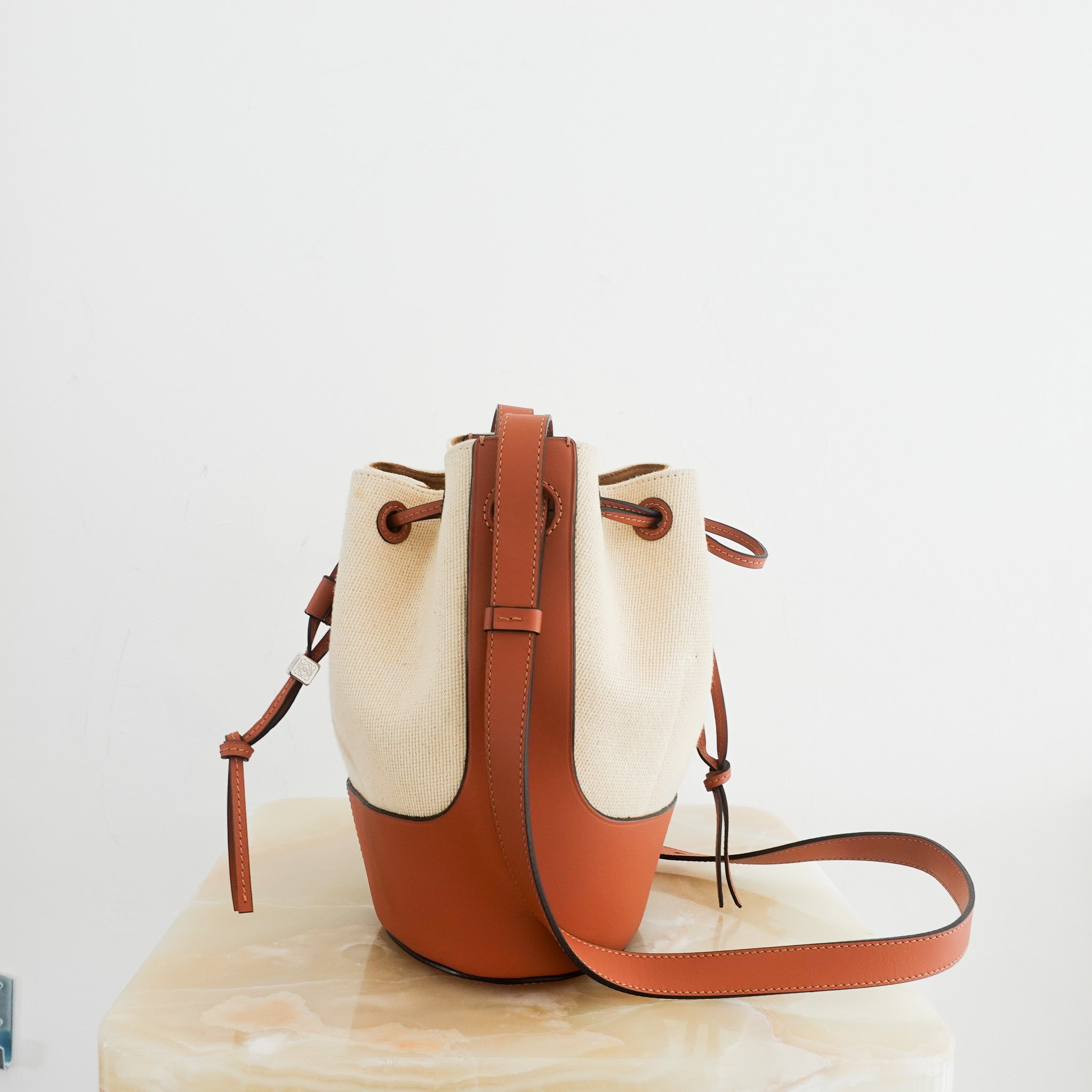New LOEWE Small Balloon Leather & Canvas Bucket Bag RRP £1.7K | Authentic Preloved - Reloved Again