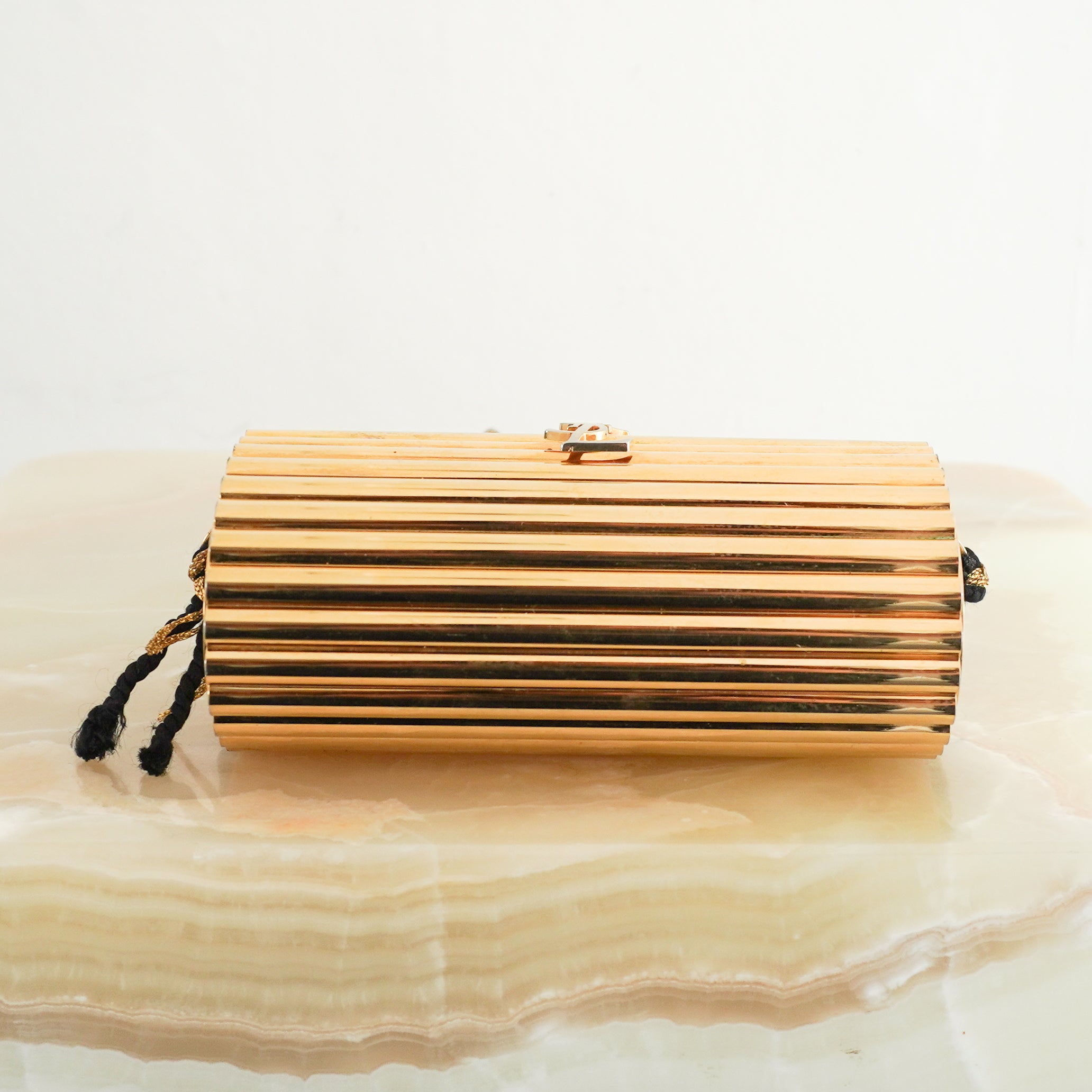 Saint Laurent Vintage Opium Gold Metal Minaudière Crossbody Bag | Authentic Preloved