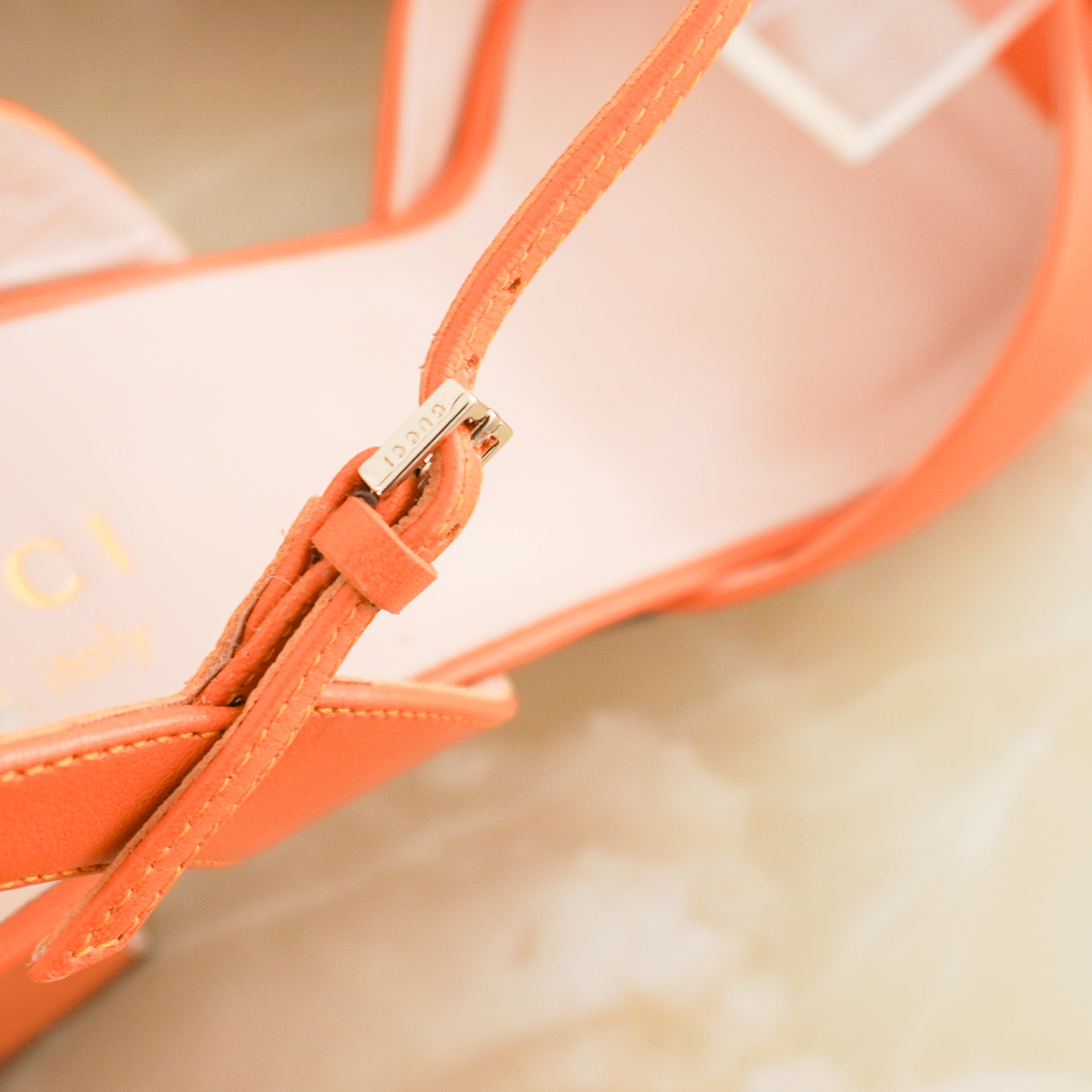 CURRENT SEASON Gucci Orange Horsebit Block Heels (RRP £685) | Authentic Preloved