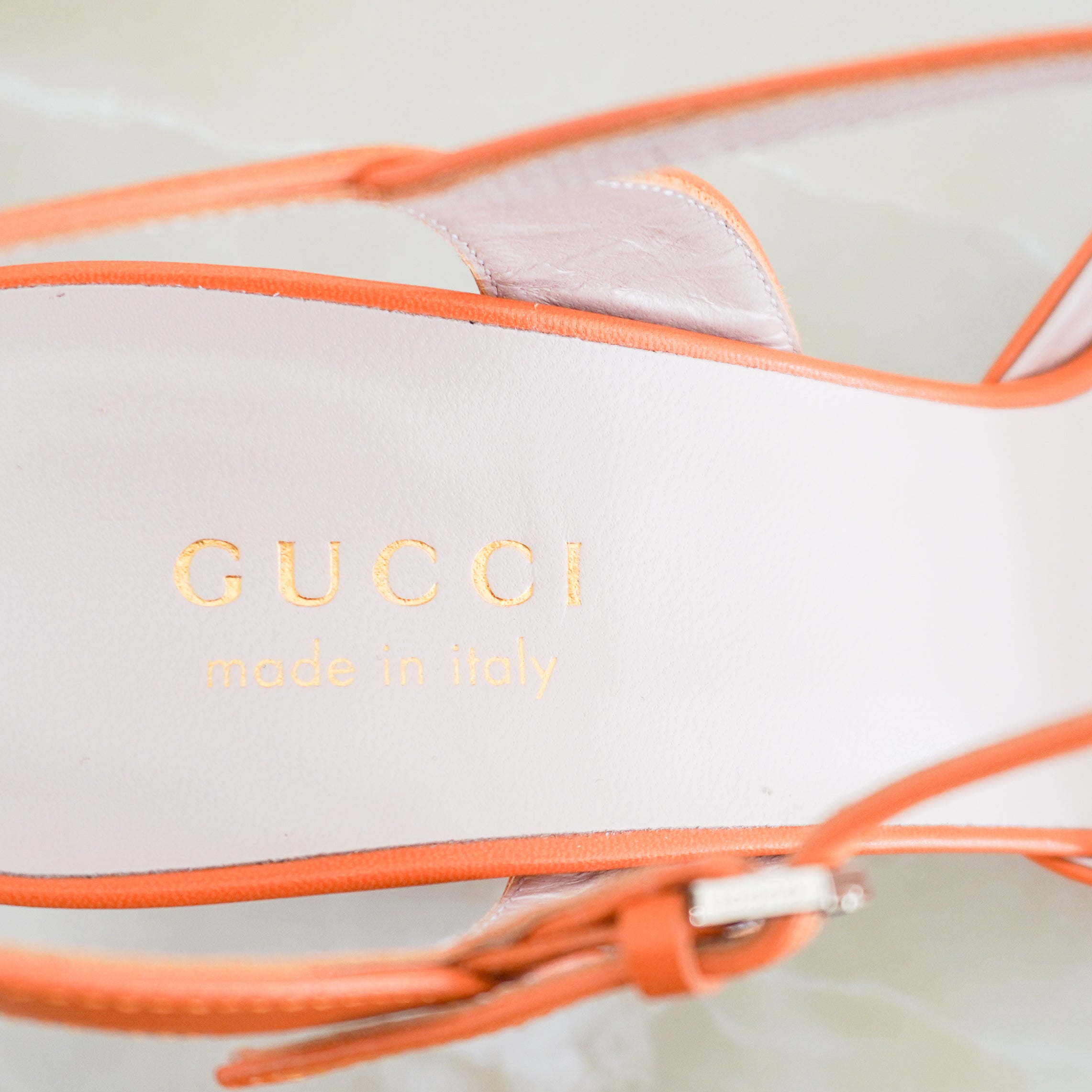 CURRENT SEASON Gucci Orange Horsebit Block Heels (RRP £685) | Authentic Preloved