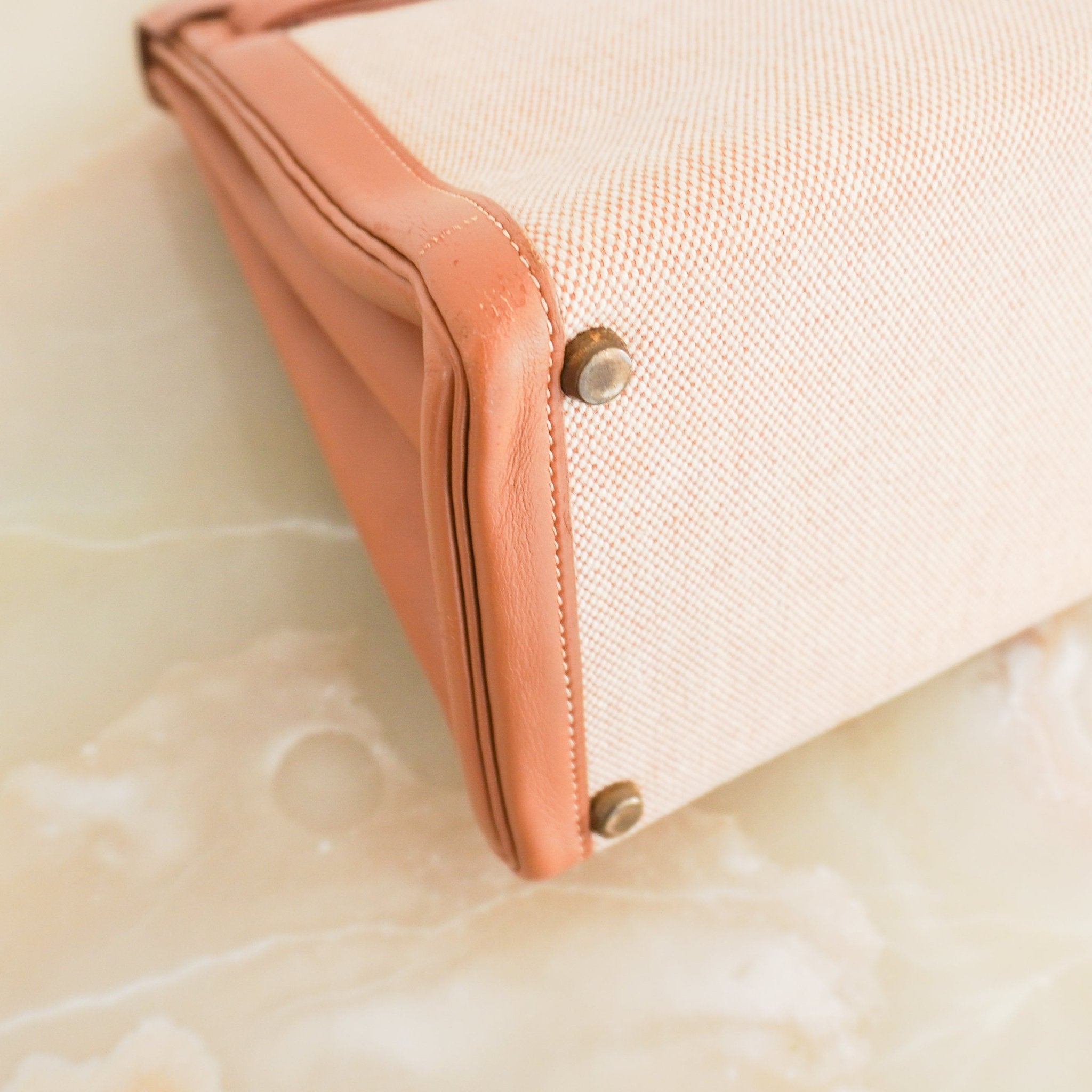 Hermès Kelly 32 Natural Courchevel and Toile with Gold Hardware | Authentic Preloved - Reloved Again