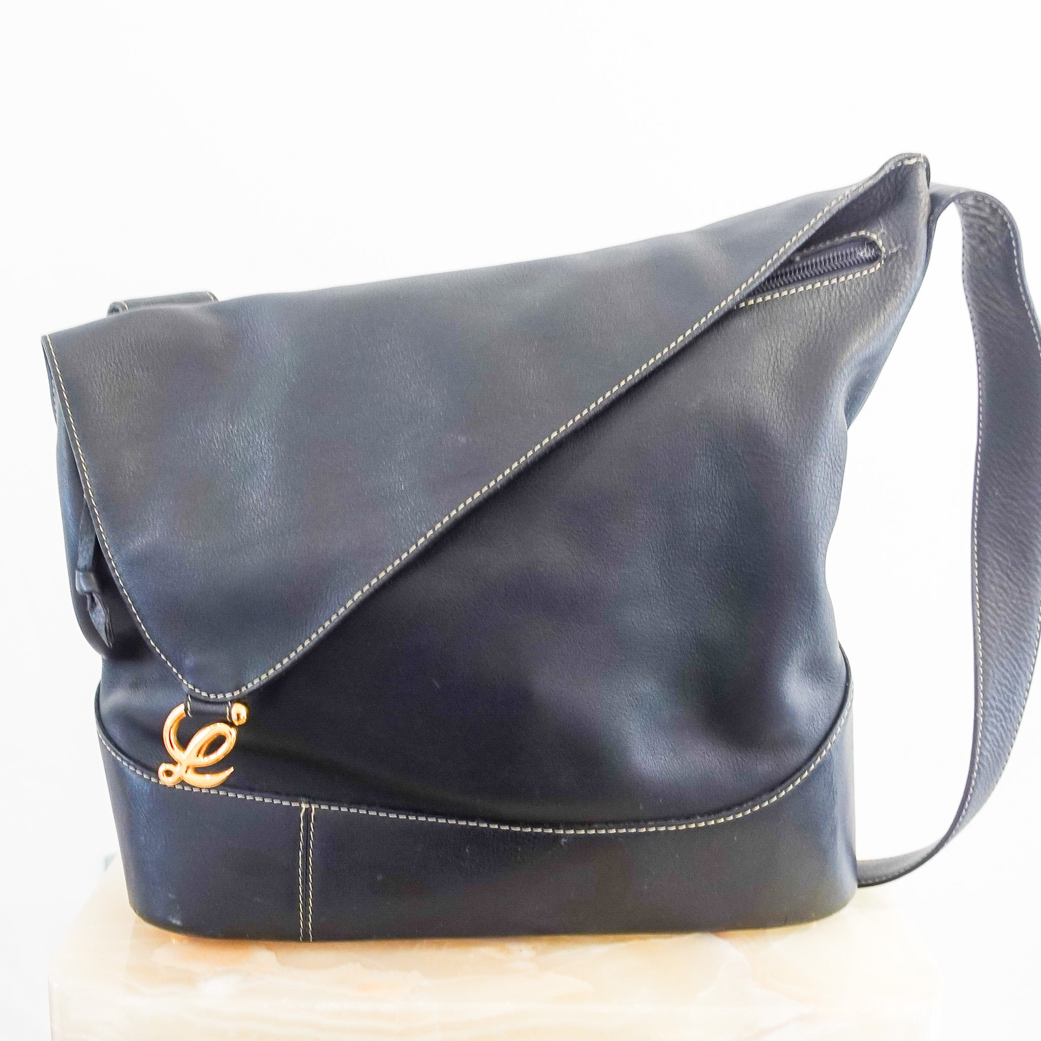 Anagram navy leather crossbody bag RRP £1k [final sale]