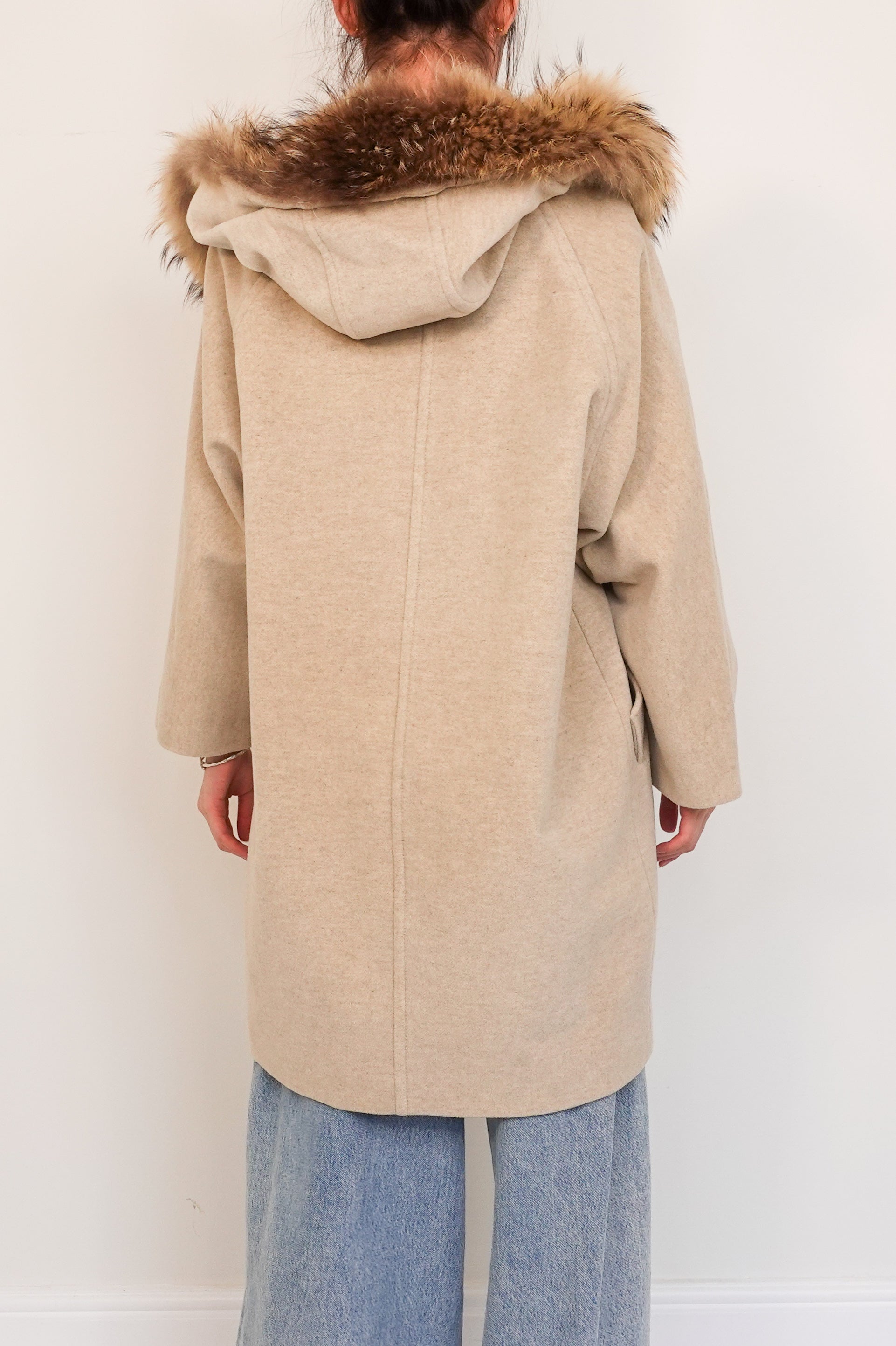 Cream Wool Fur Hooded coat RRP £550