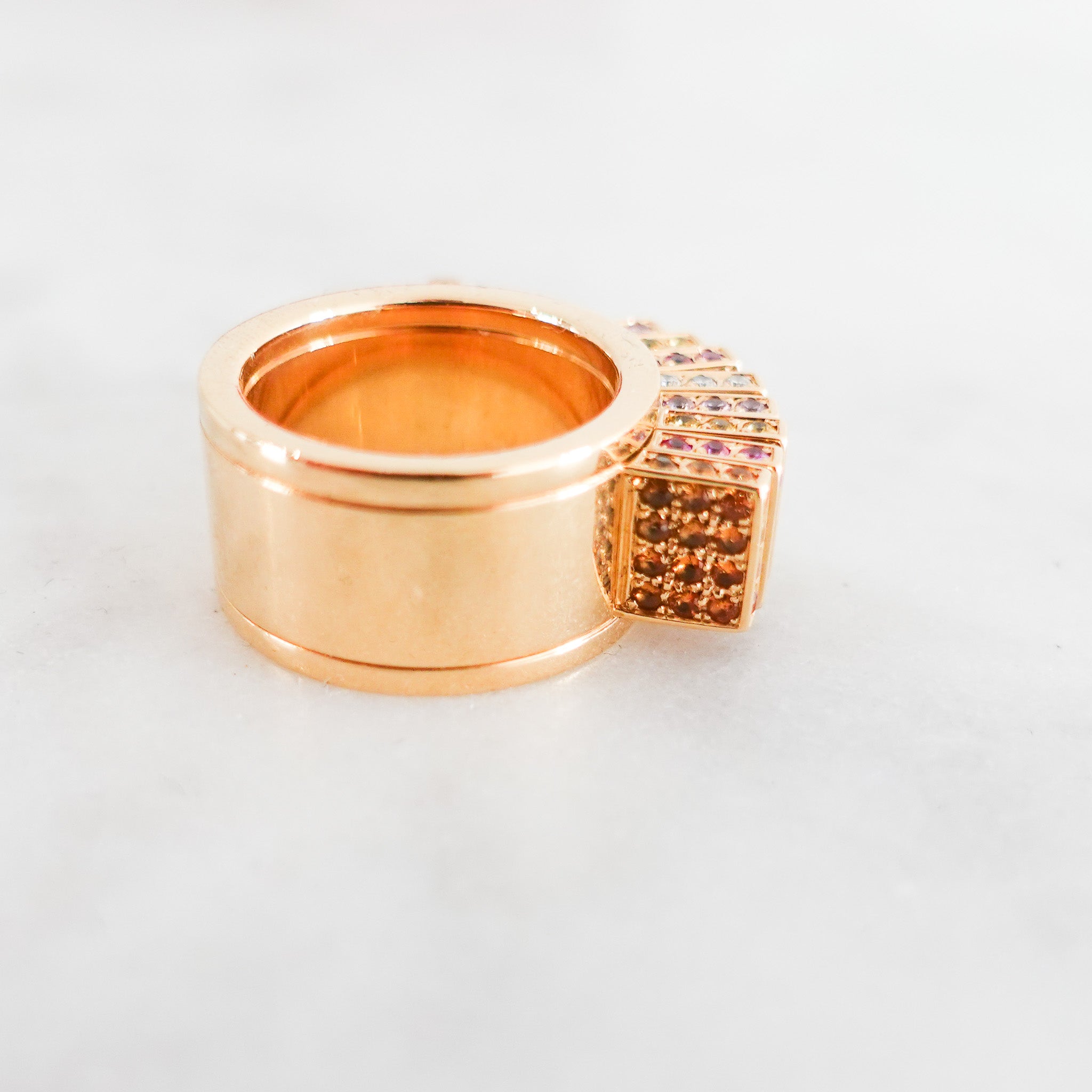 Multicolour diamond sapphire fan 18k rose gold ring RRP £20k