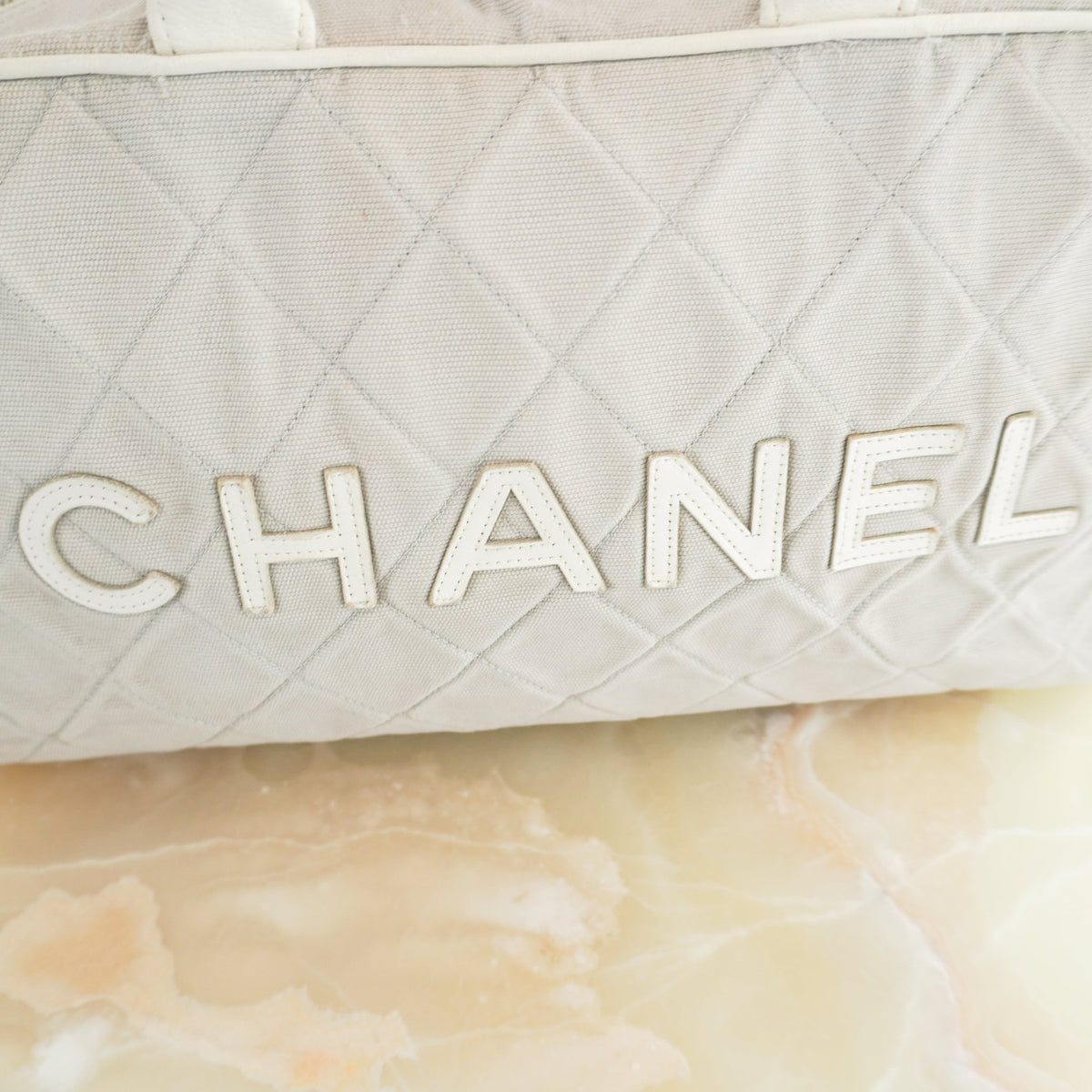 Chanel Vintage Sports Line Quilted Grey Canvas Bowling Bag | Authentic Preloved - Reloved Again