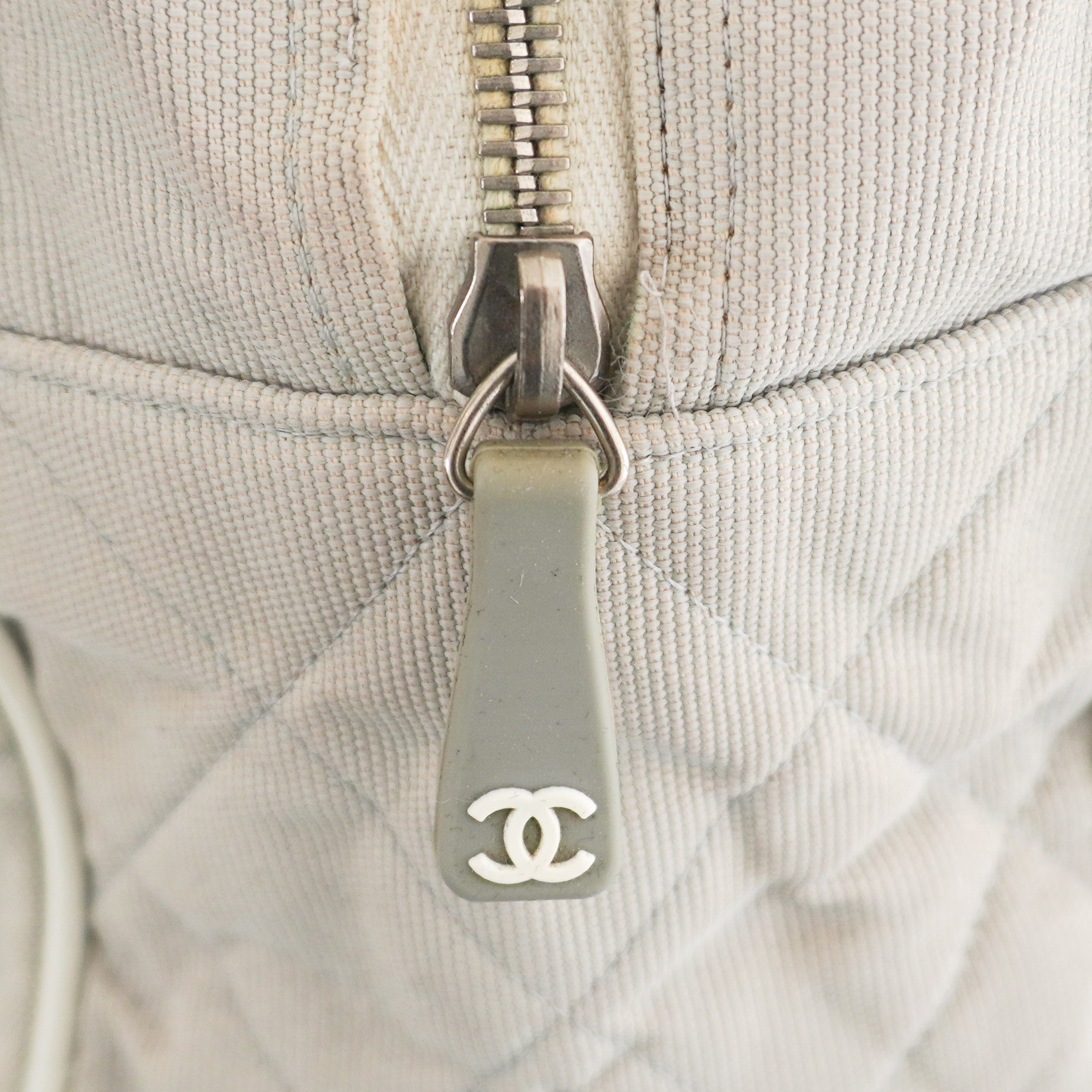 Chanel Vintage Sports Line Quilted Grey Canvas Bowling Bag | Authentic Preloved
