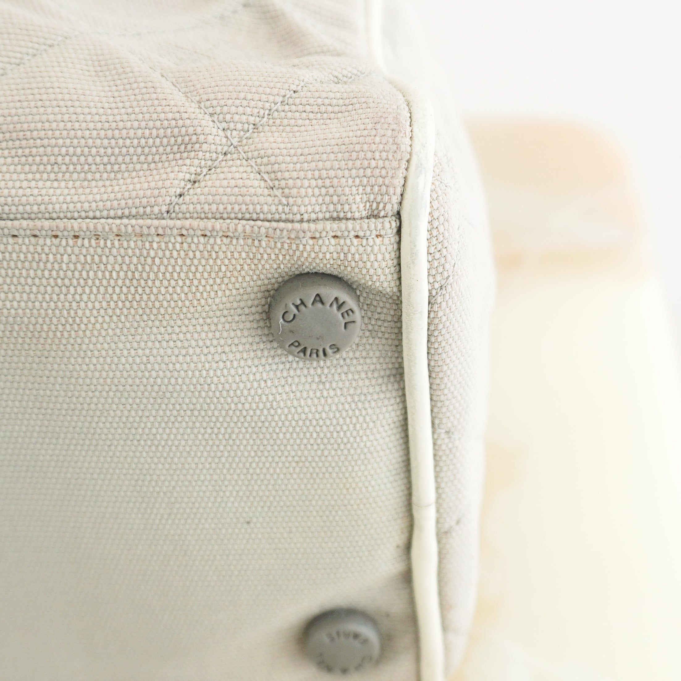 Chanel Vintage Sports Line Quilted Grey Canvas Bowling Bag | Authentic Preloved