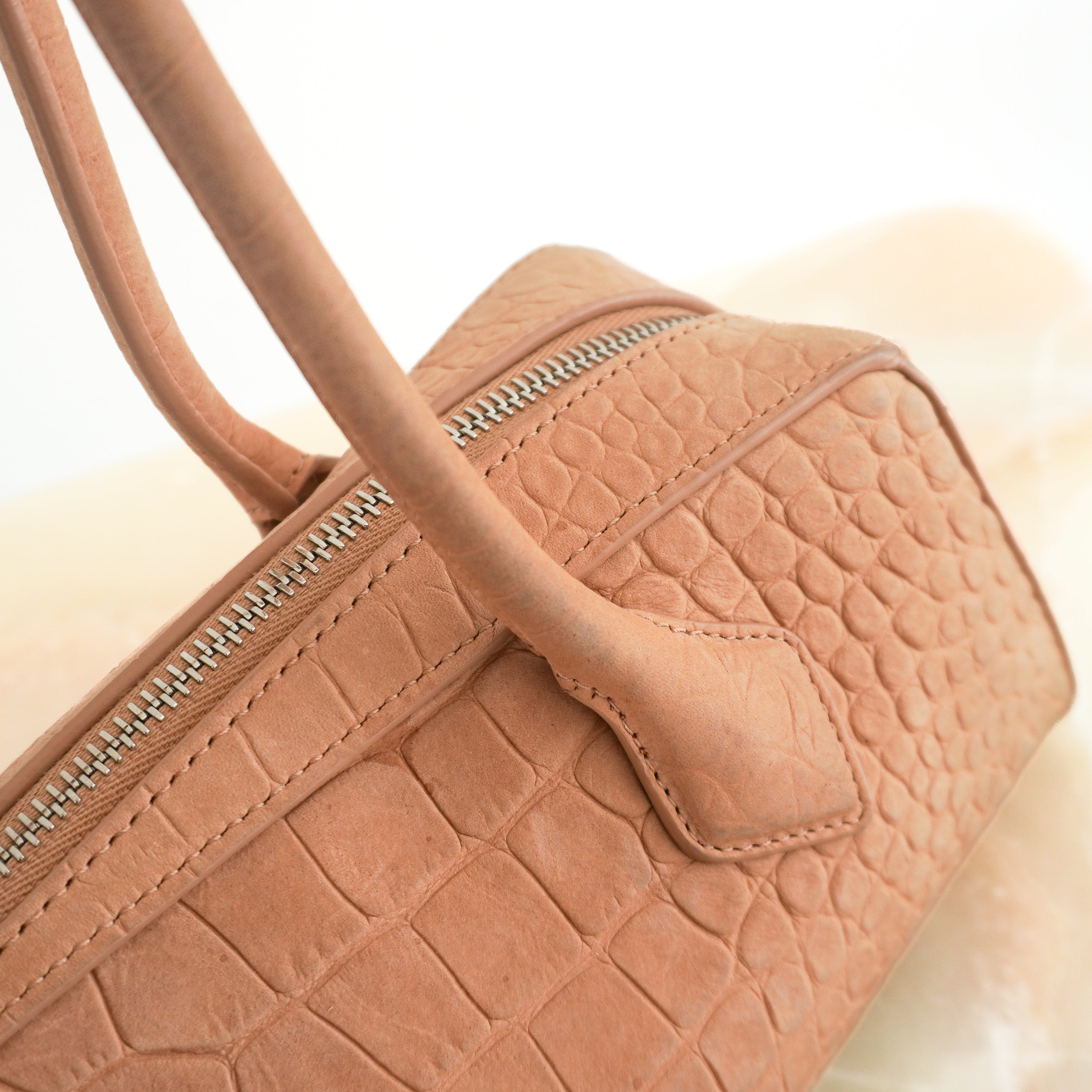 Alaïa Le Teckel Medium Croc-Embossed Suede Shoulder Bag Beige (RRP £2100) | Authentic Preloved