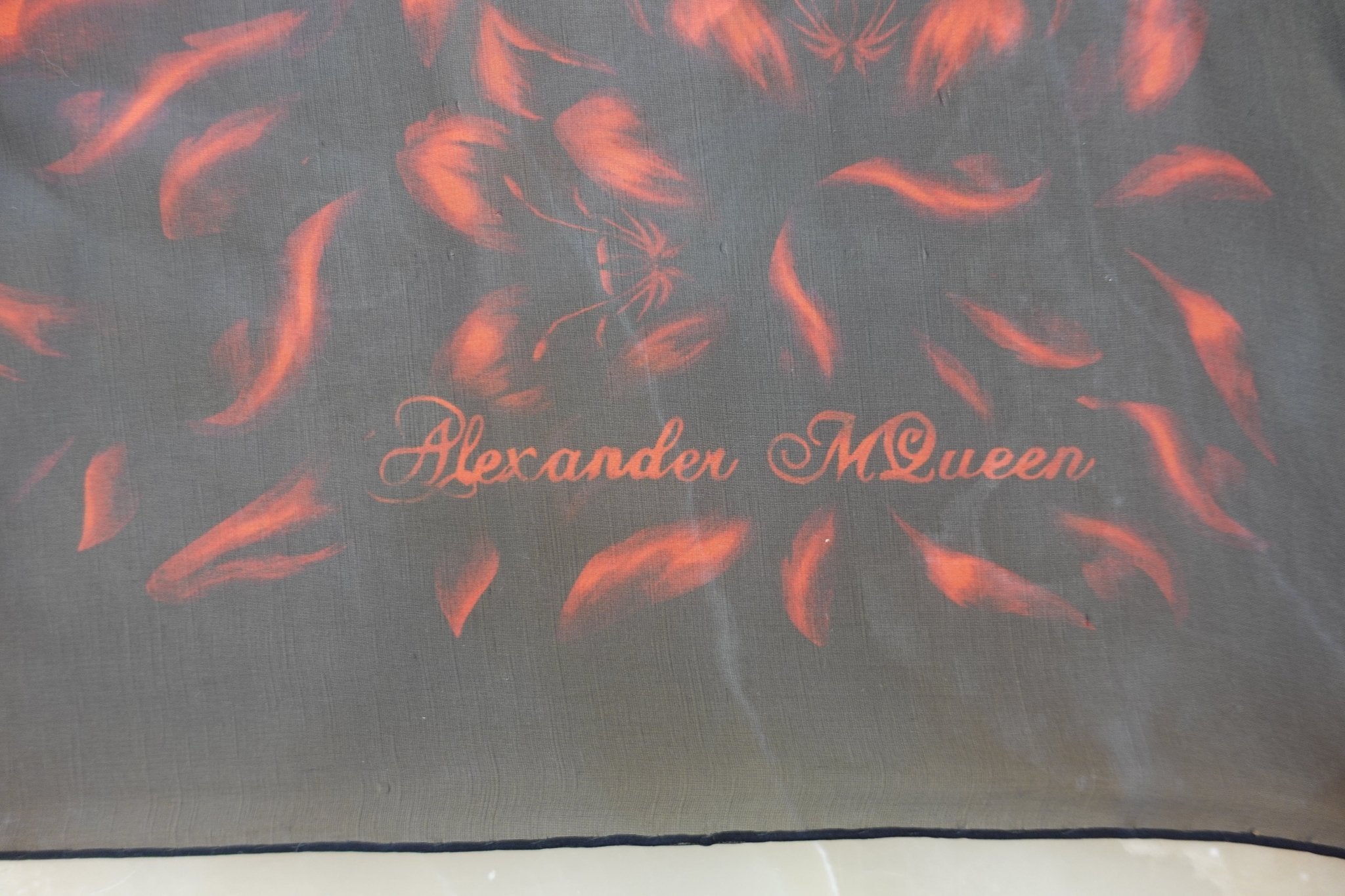 Alexander McQueen black and red silk scarf RRP £300 | Authentic Preloved - Reloved Again