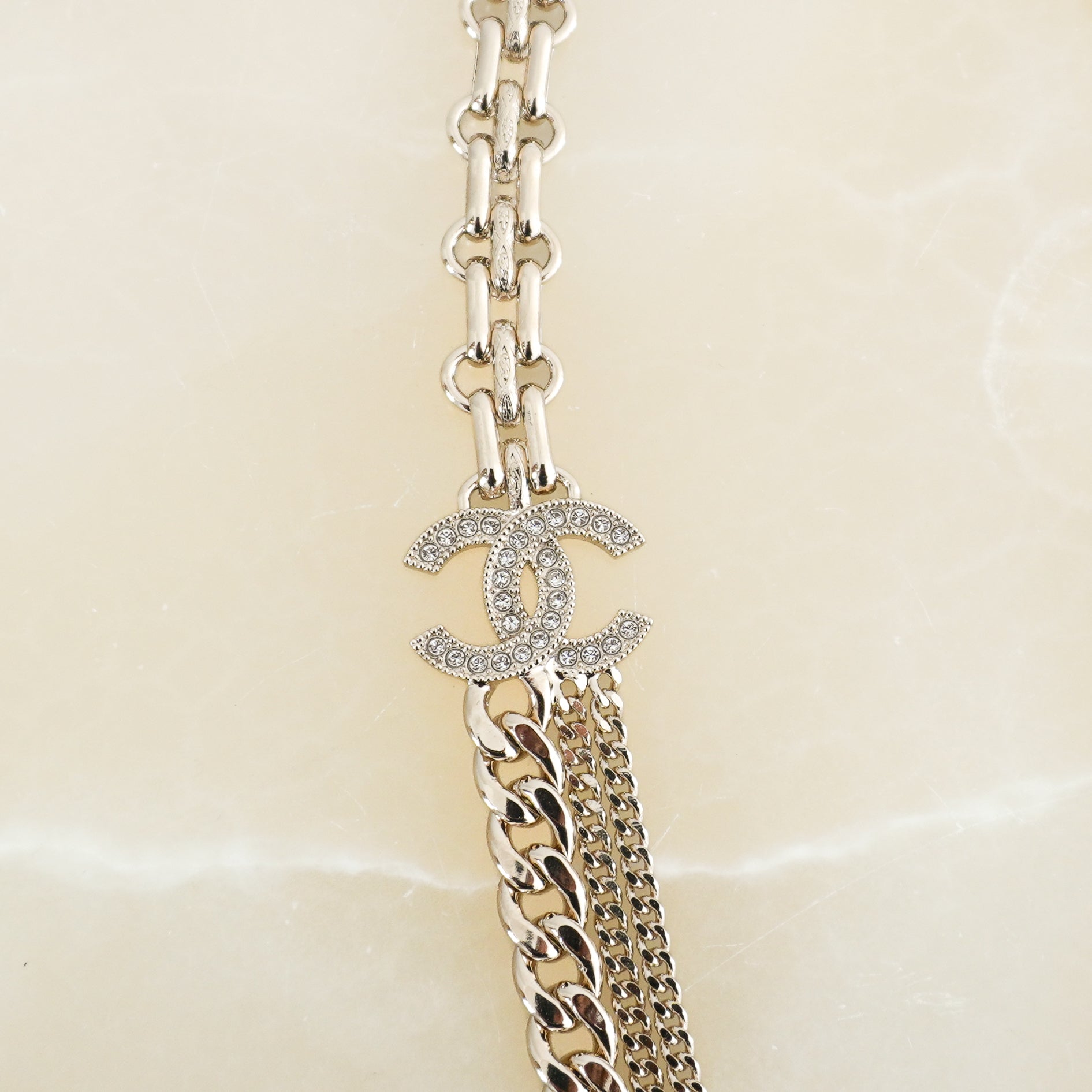 CURRENT SEASON Chanel B25K Crystal CC Multi-Chain Necklace Silver-Tone Metal (RRP £2300) | Authentic Preloved FINAL SALE