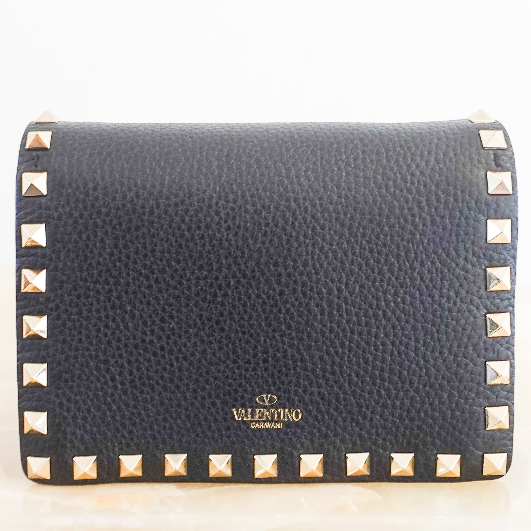 Valentino Black Leather Wallet on a Gold Chain RRP £750 | Authentic Preloved