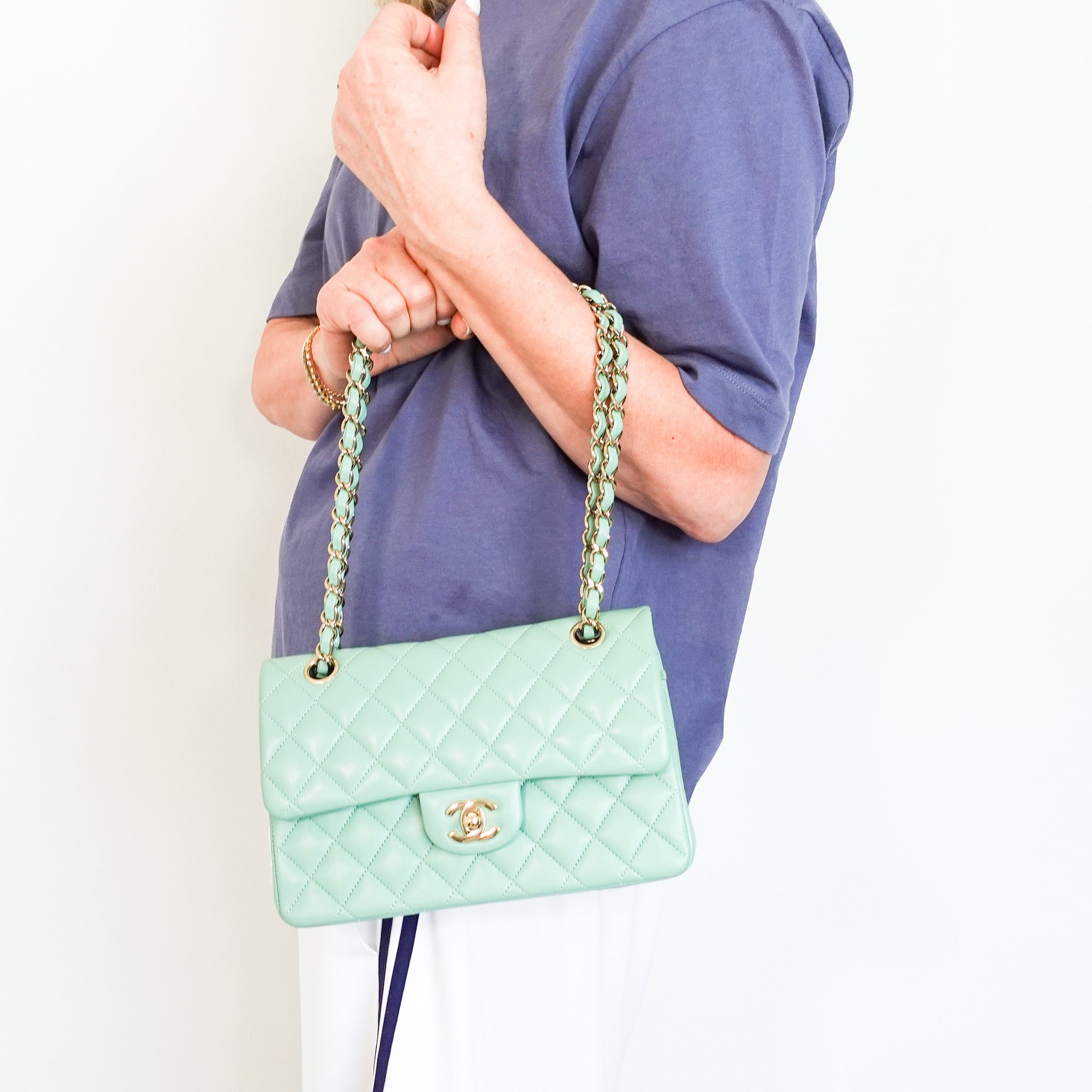 Green Small Double Flap Lambskin Gold Hardware RRP £10k
