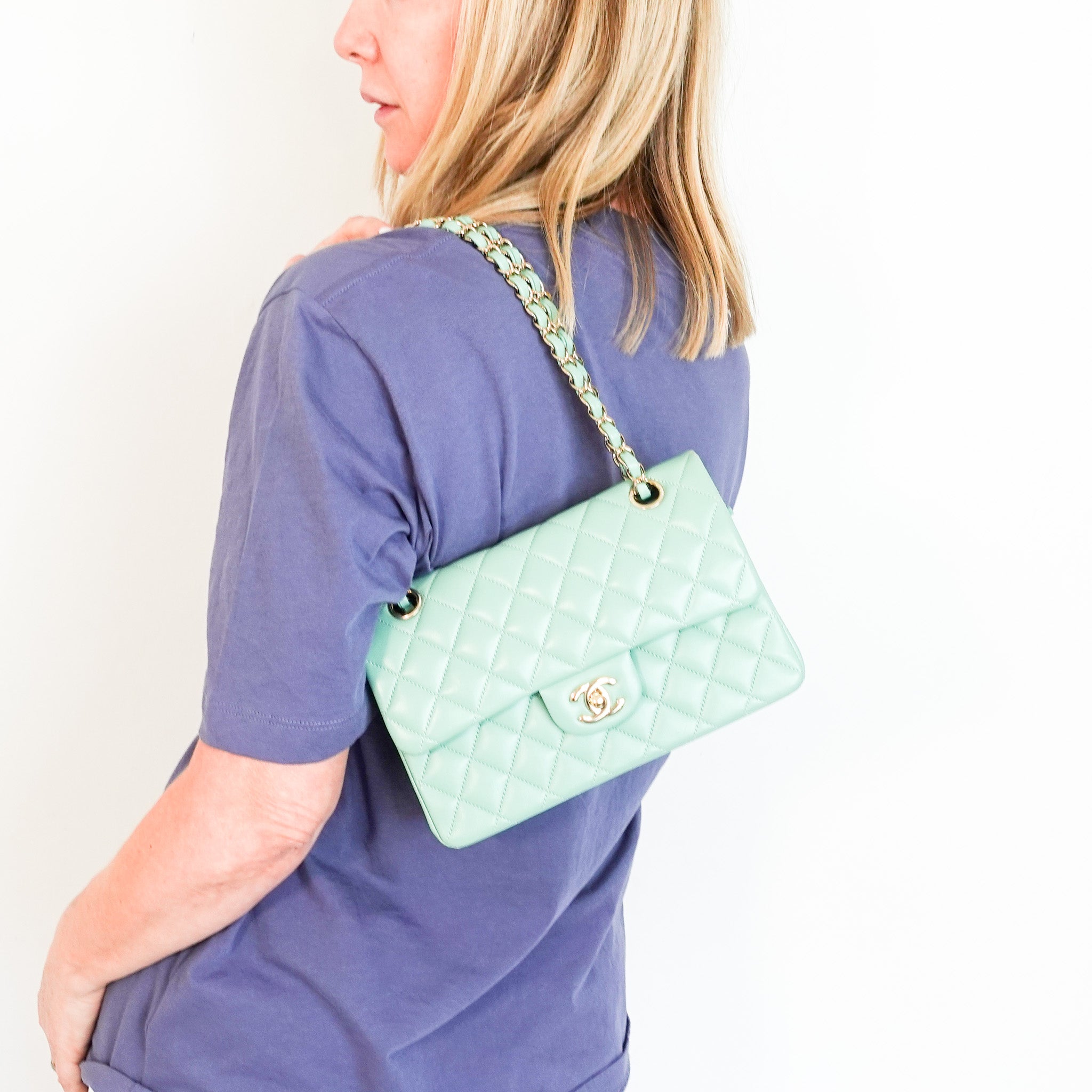 Green Small Double Flap Lambskin Gold Hardware RRP £10k