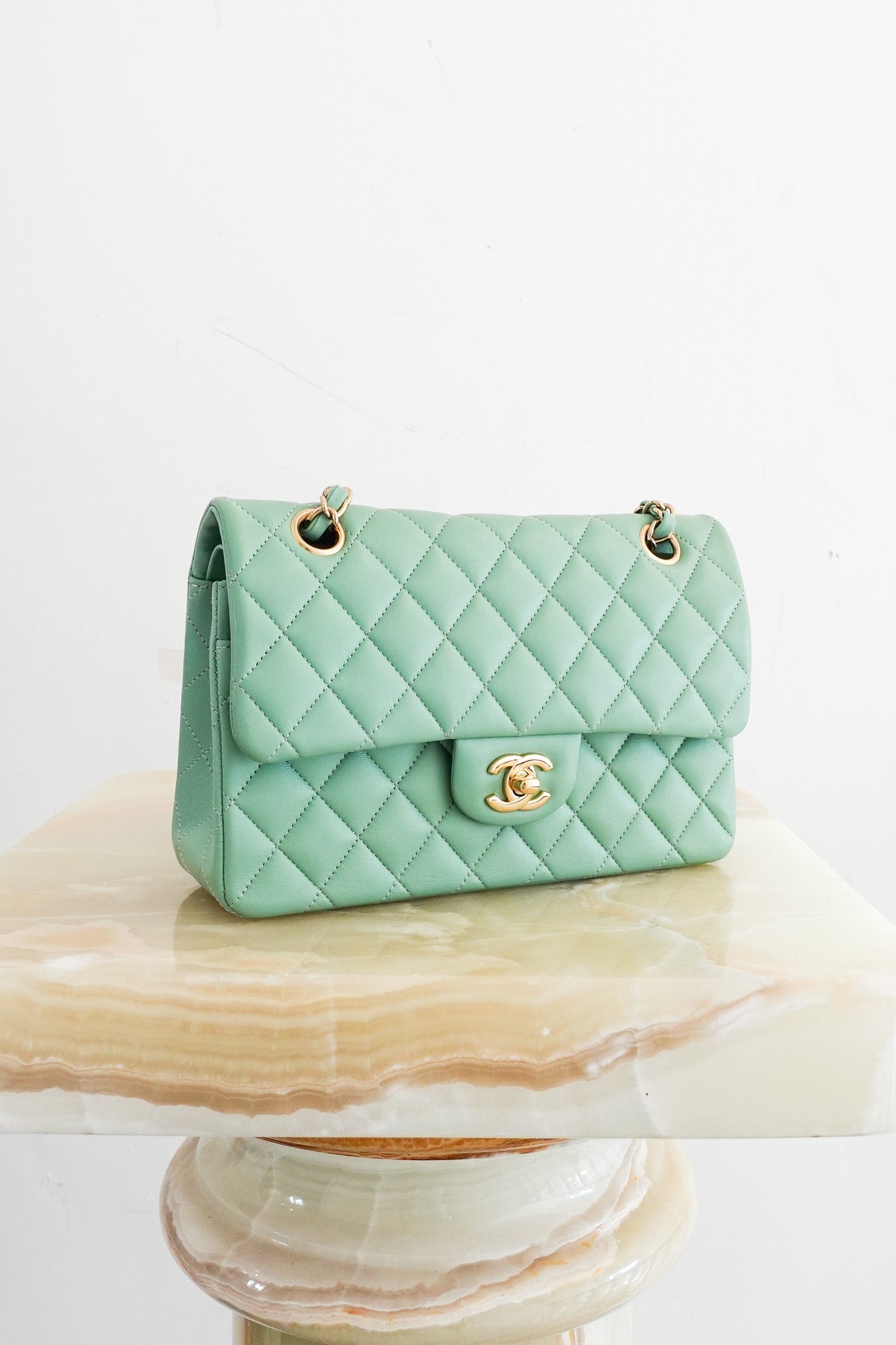 Green Small Double Flap Lambskin Gold Hardware RRP £10k