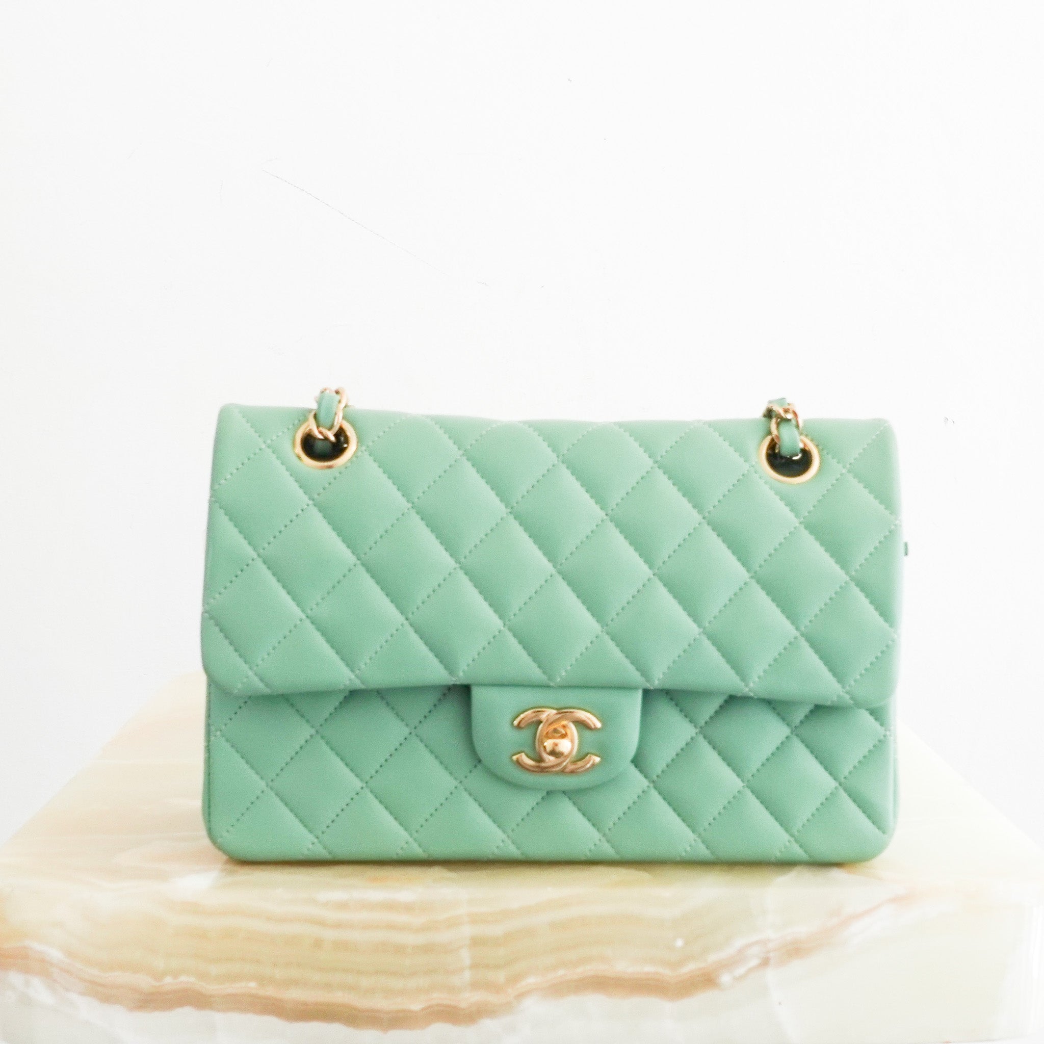 Green Small Double Flap Lambskin Gold Hardware RRP £10k