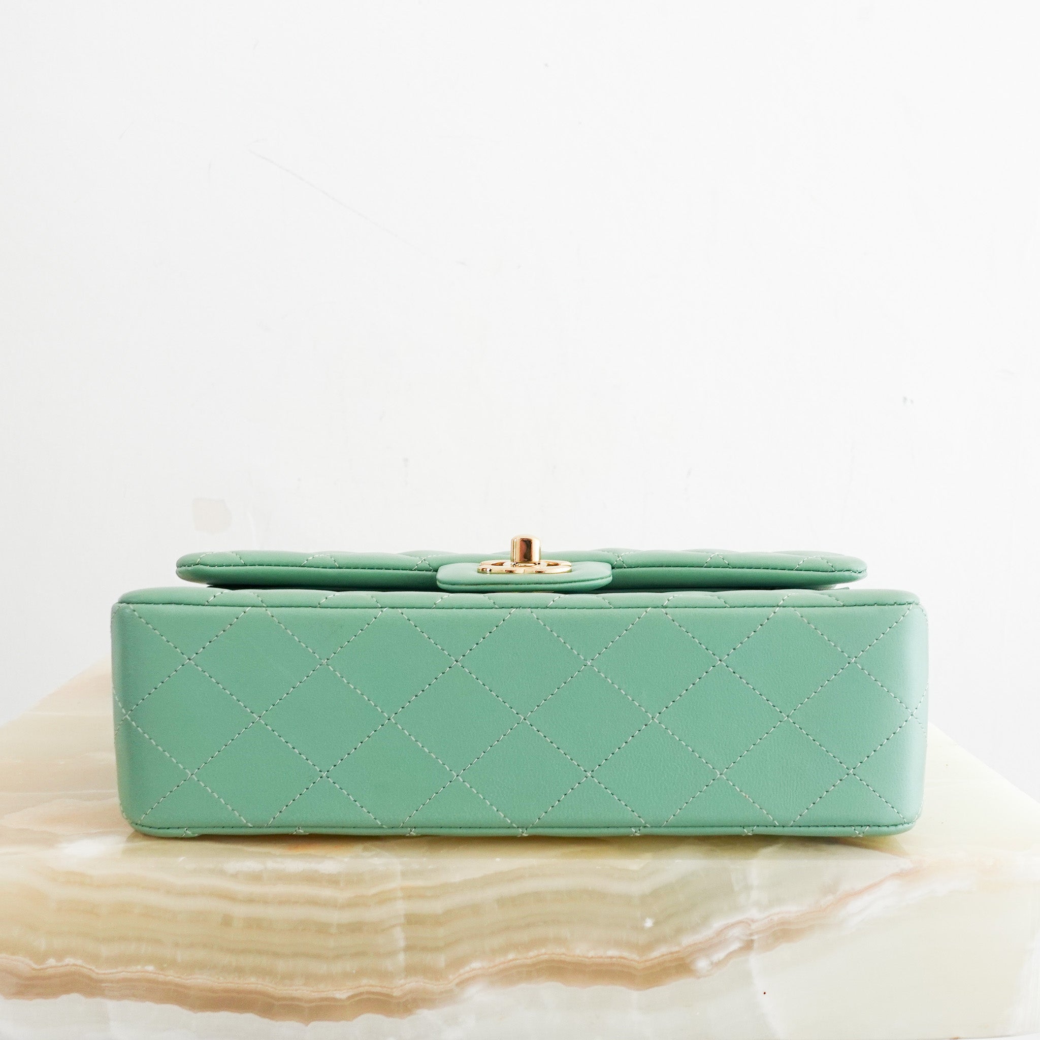 Green Small Double Flap Lambskin Gold Hardware RRP £10k