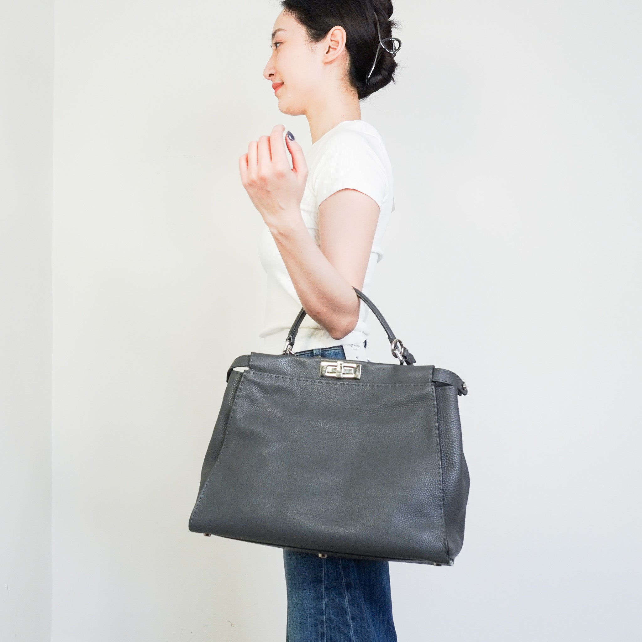 Fendi Selleria Grey Peekaboo Shoulder Bag RRP £4500 | Authentic Preloved - Reloved Again