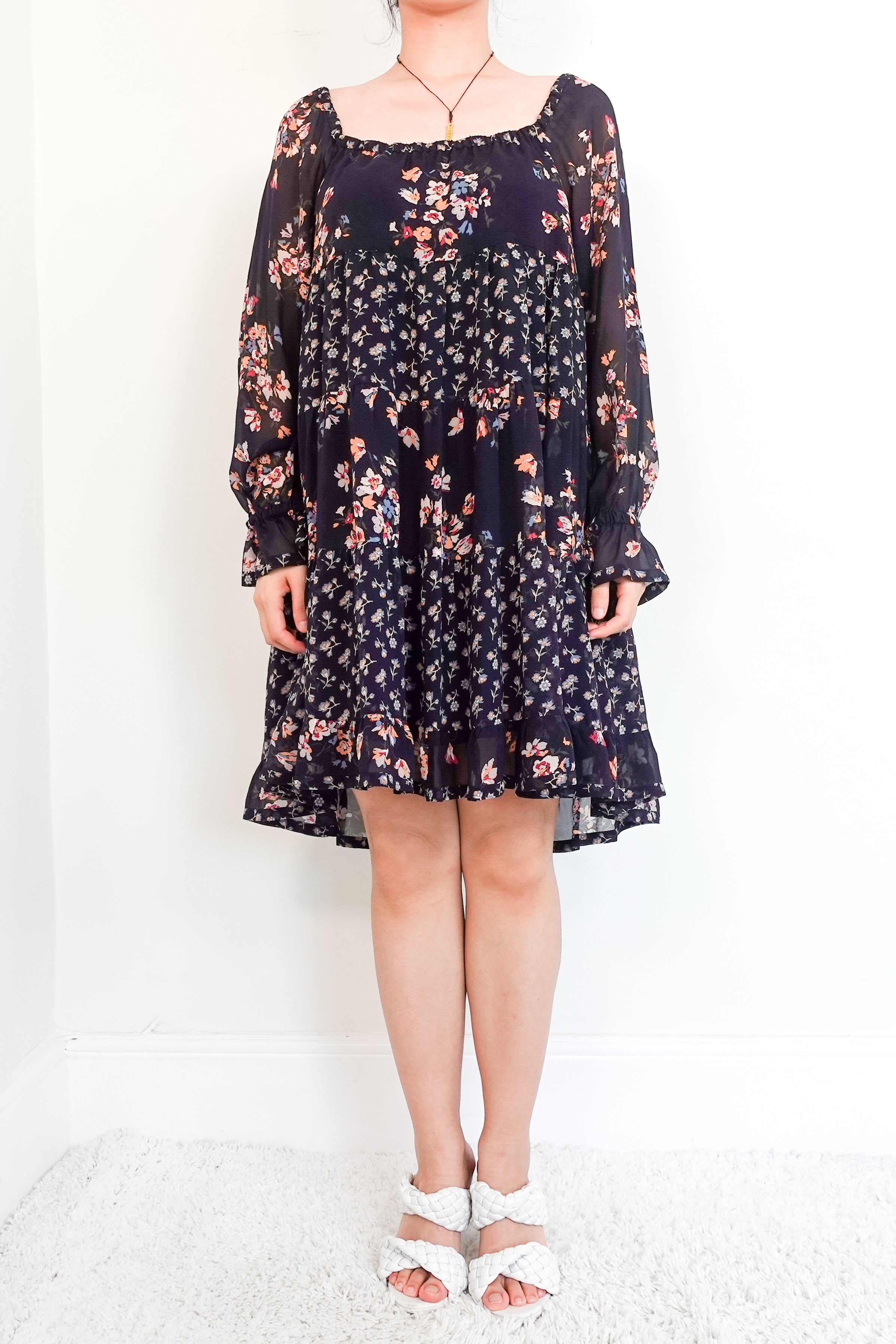 Navy blue floral mini dress
