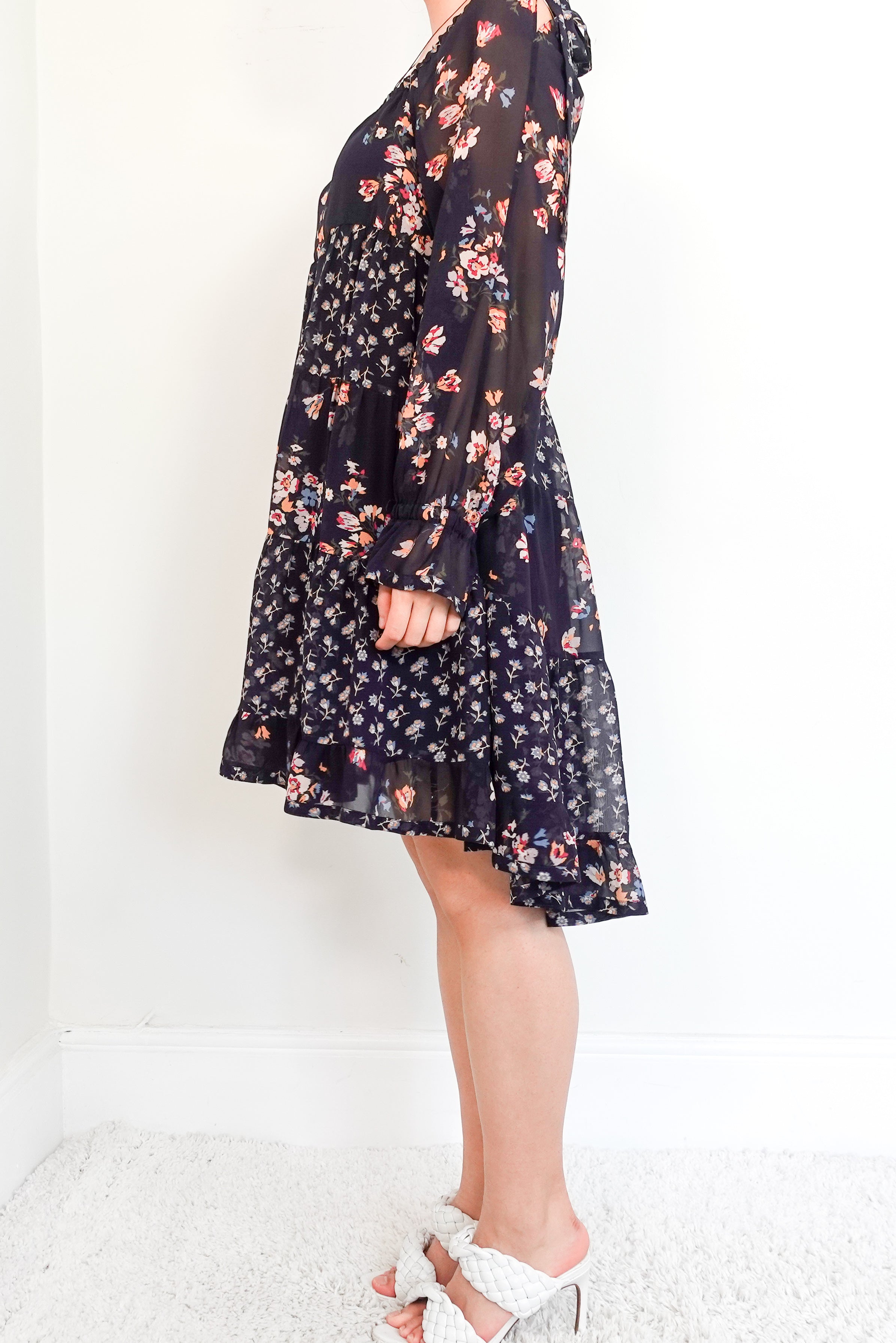 Navy blue floral mini dress